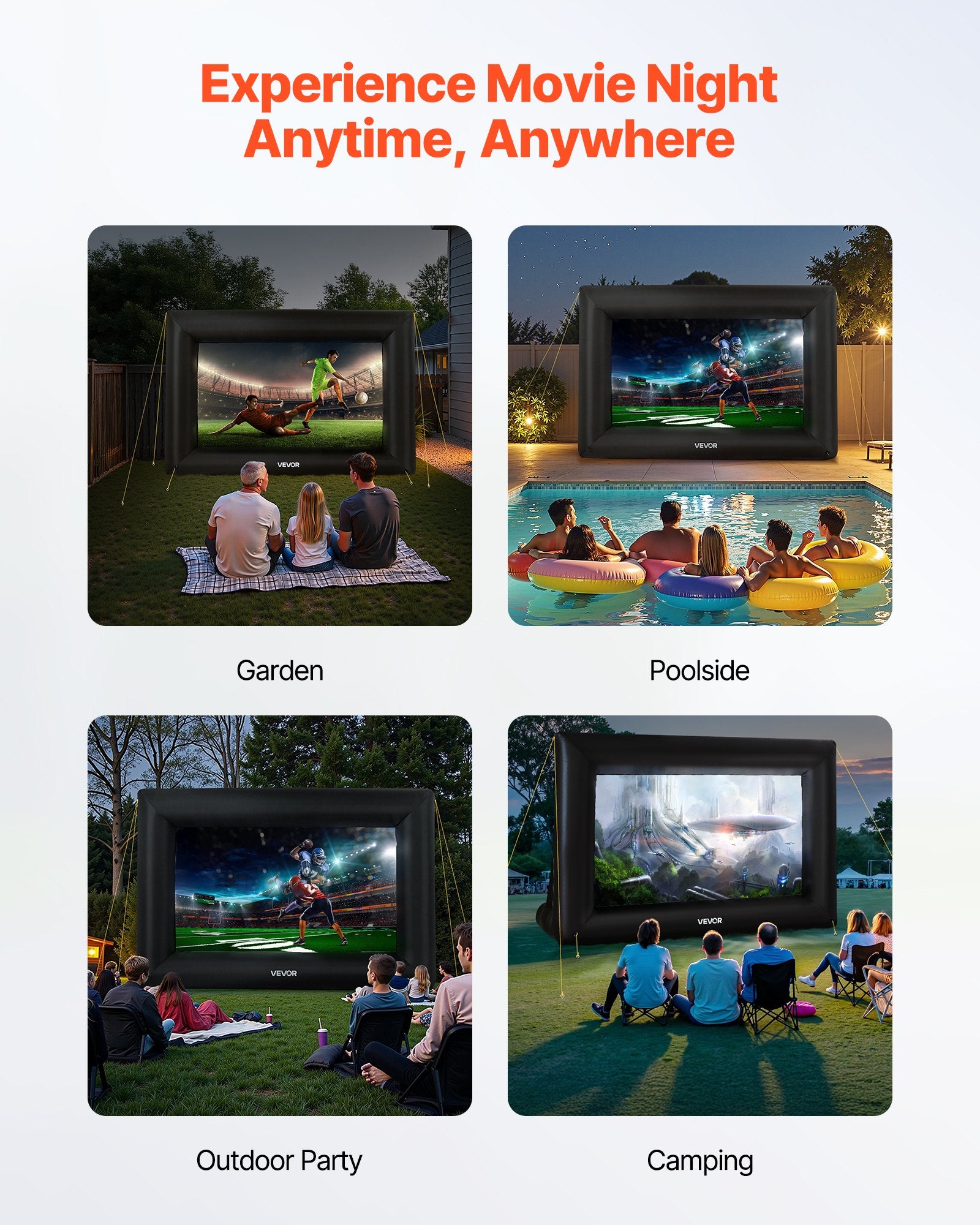 VEVOR 14 ft Inflatable Movie Screen 16:9 600D Movie Projector with Portable Bag 6