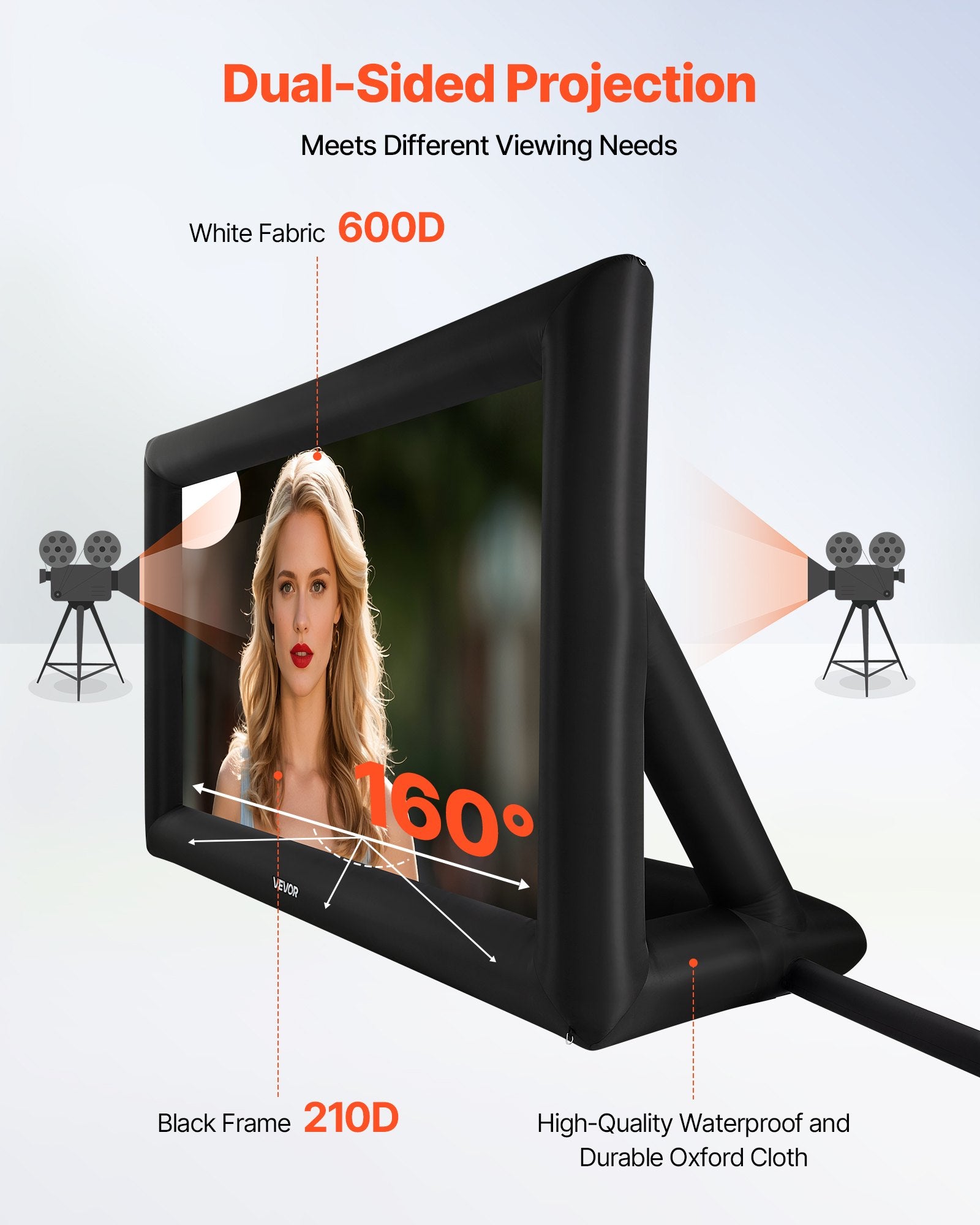 VEVOR 16 ft Inflatable Movie Screen 16:9 600D Movie Projector with Portable Bag 4