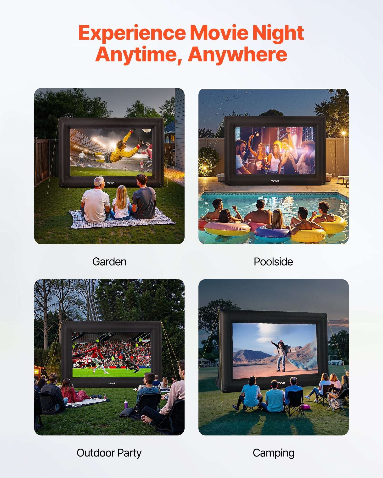VEVOR 16 ft Inflatable Movie Screen 16:9 600D Movie Projector with Portable Bag 6