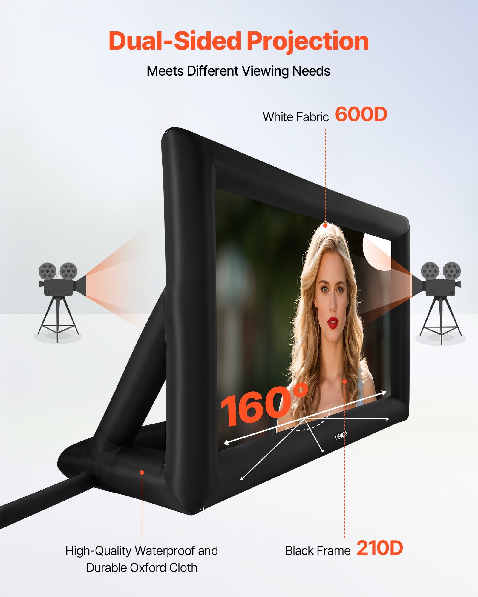 VEVOR 20 ft Inflatable Movie Screen 16:9 600D Movie Projector with Portable Bag 4