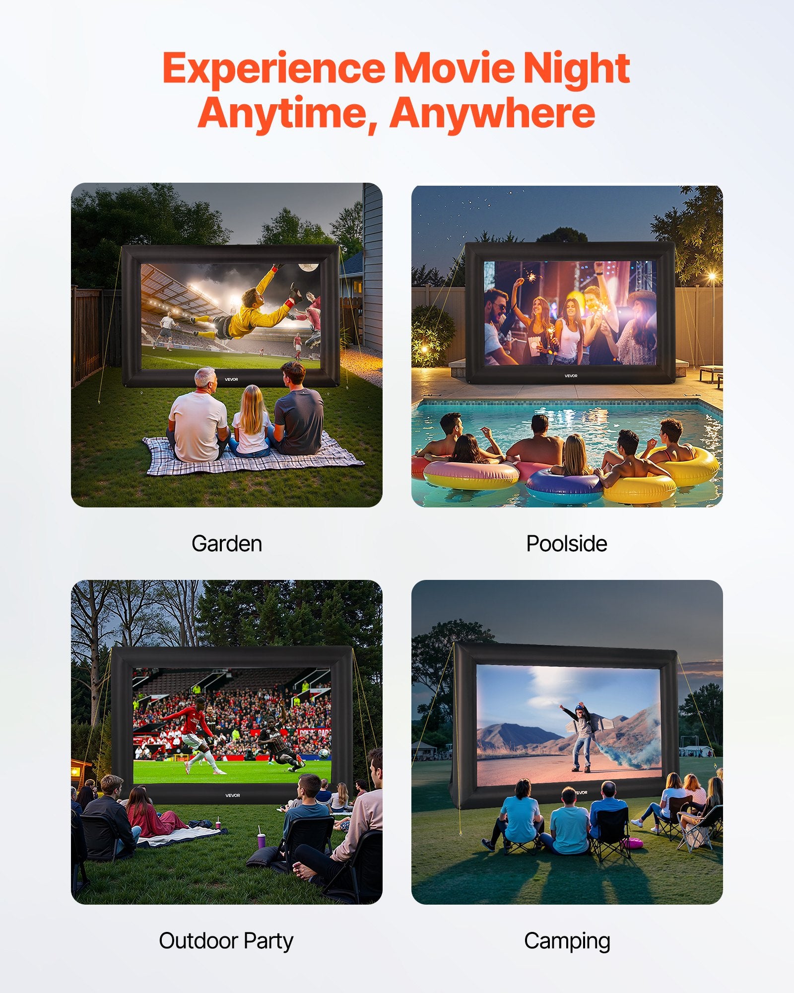 VEVOR 20 ft Inflatable Movie Screen 16:9 600D Movie Projector with Portable Bag 6