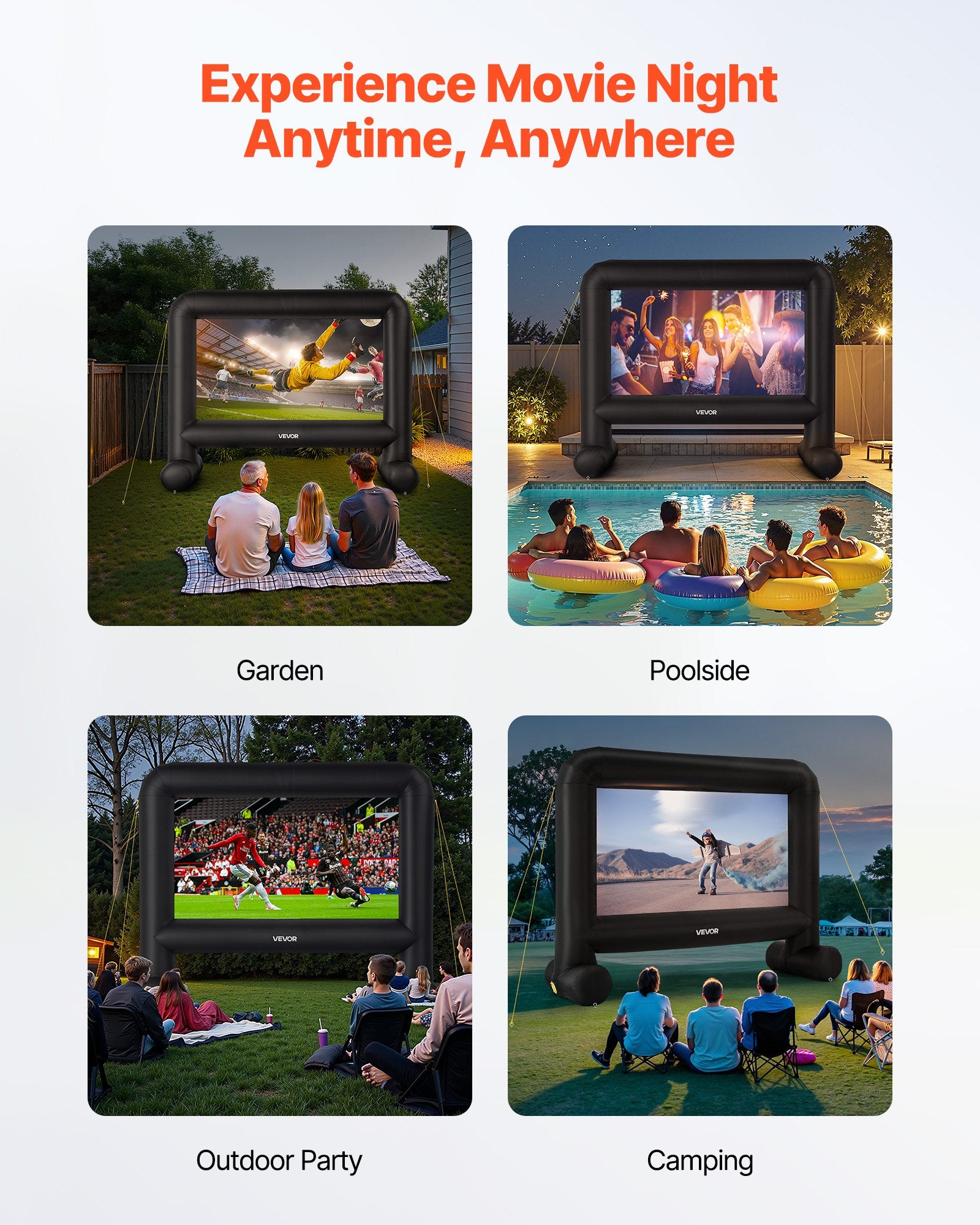 VEVOR 15 ft Inflatable Movie Screen 16:9 600D Movie Projector with Portable Bag 6