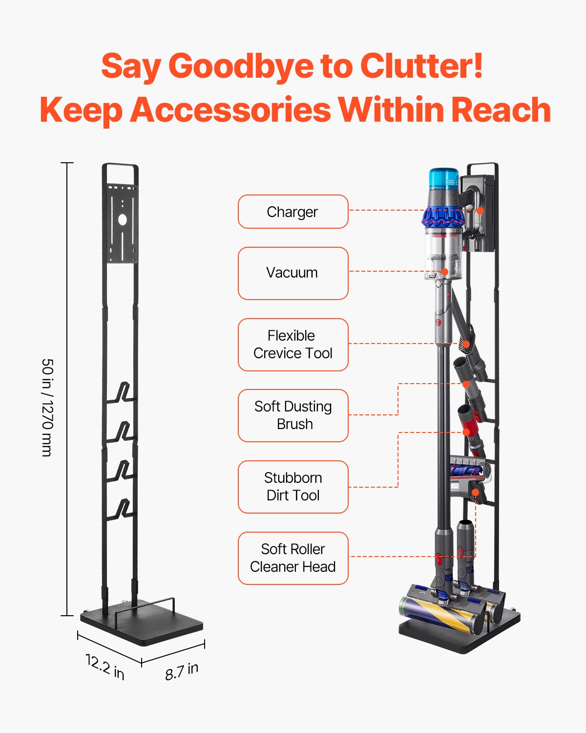 VEVOR Vacuum Stand, Compatible With Dyson V6 V7 V8 V10 V11 V15, Stable Vacuum Stand Holder with Wheels for Dyson DC30 DC31 DC34 DC35 DC58 DC59 DC62 D74 Cordless Upright Vacuum Cleaners & Accessories 3