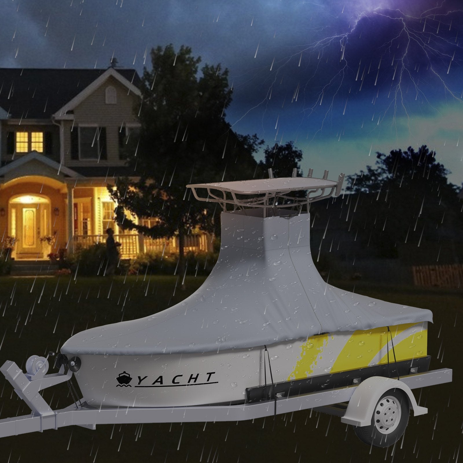 VEVOR T-Top Boat Cover, Fit for 22\'-24\' Boat, Heavy Duty 600D Marine Grade Oxford Hard Top Cover, UV Resistant Waterproof Center Console Boat Cover with 2 Support Poles and 7 Wind-Proof Straps, Gray 8