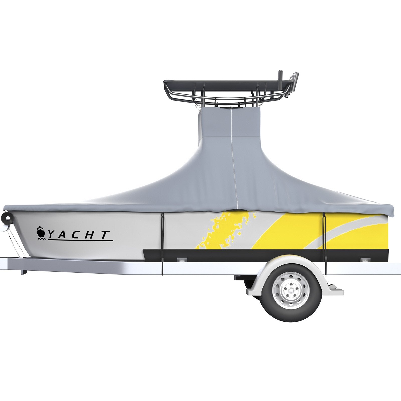 VEVOR T-Top Boat Cover, Fit for 22\'-24\' Boat, Heavy Duty 600D Marine Grade Oxford Hard Top Cover, UV Resistant Waterproof Center Console Boat Cover with 2 Support Poles and 7 Wind-Proof Straps, Gray 10