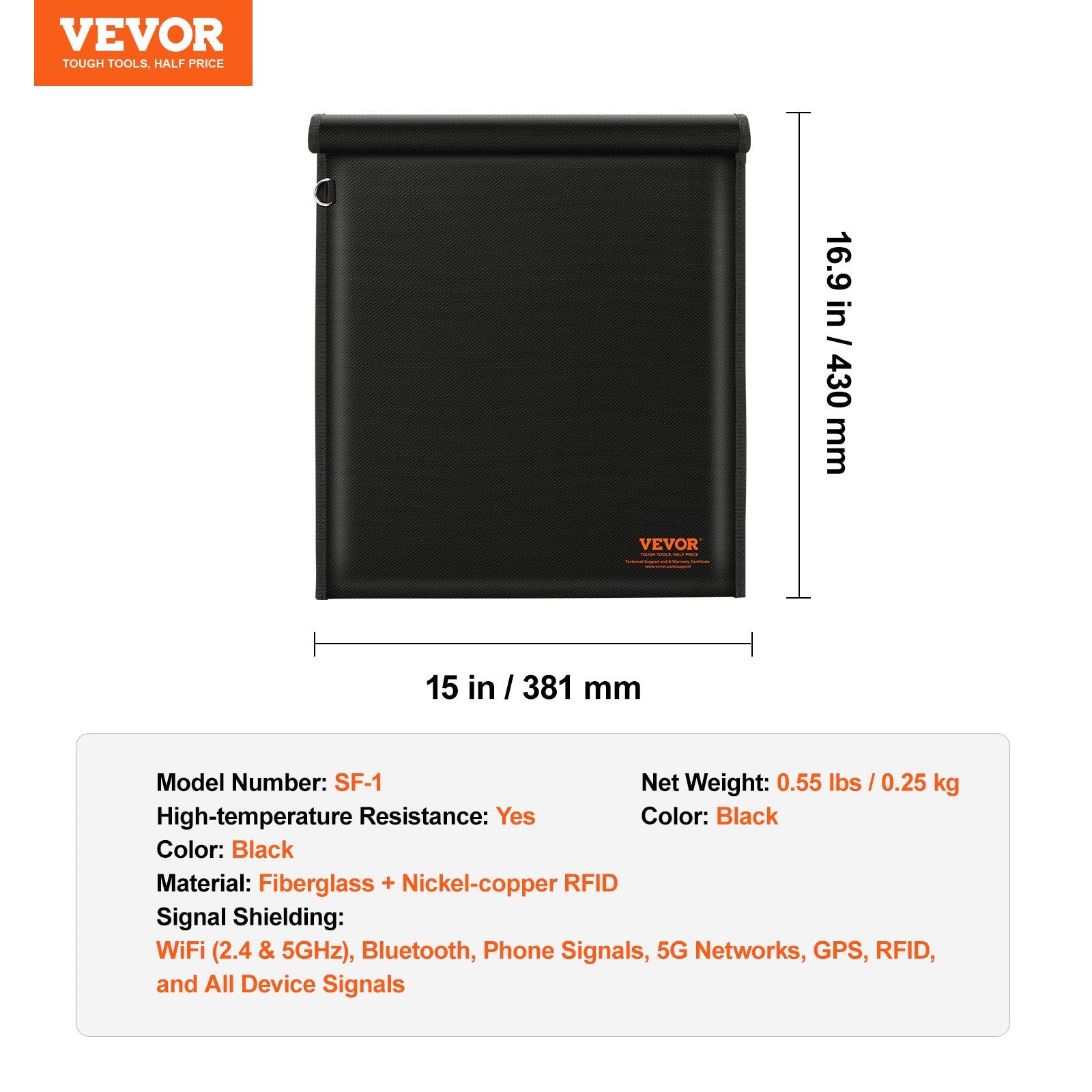 VEVOR Faraday Bag Signal Blocking Holder for Laptop & Tablets(16.9 x 15") Black 7