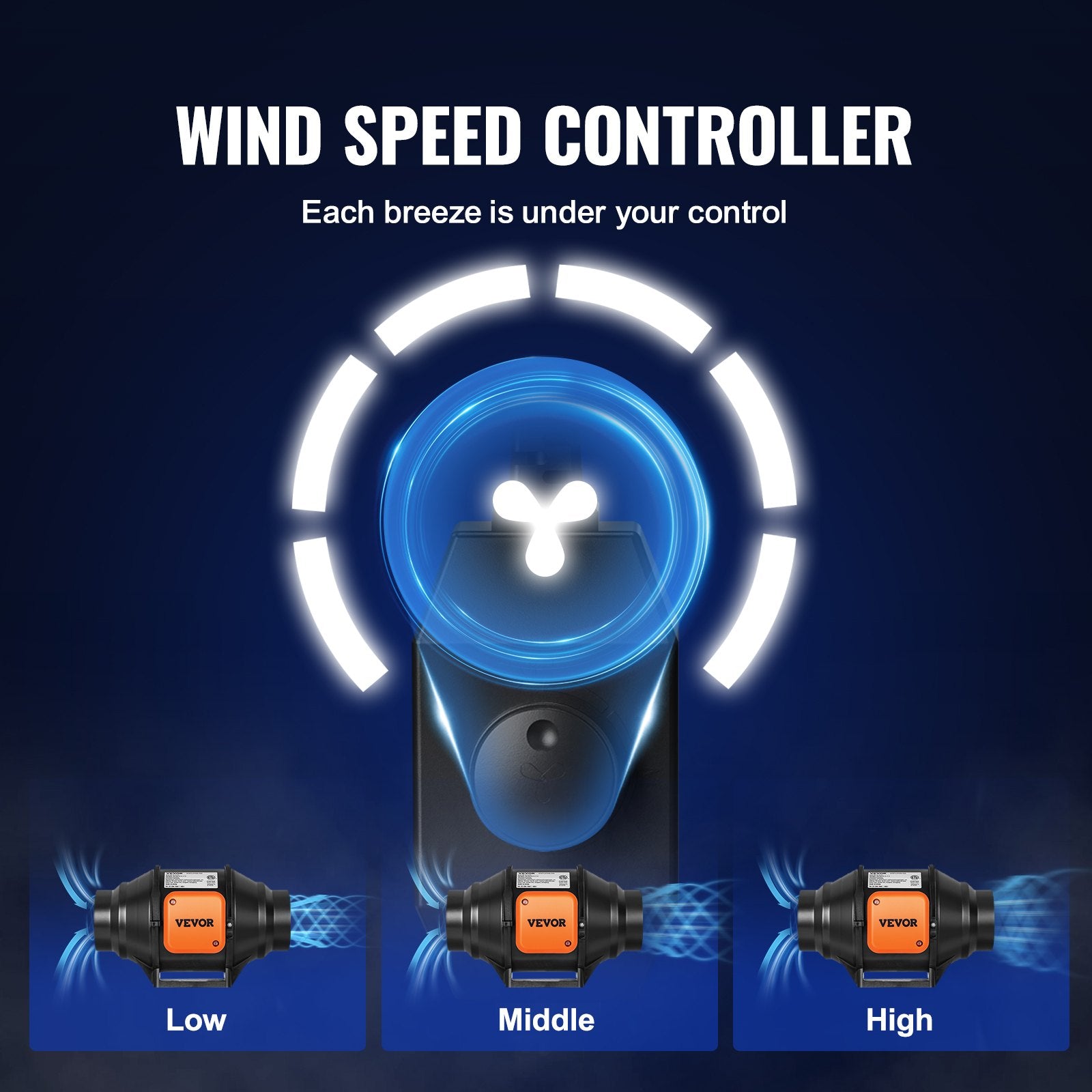 VEVOR Inline Duct Fan, 102mm 129.7 CFM with Variable Speed Controller, Quiet AC-motor Ventilation Exhaust Fan for Cooling Booster, Grow Tents, Hydroponics 5