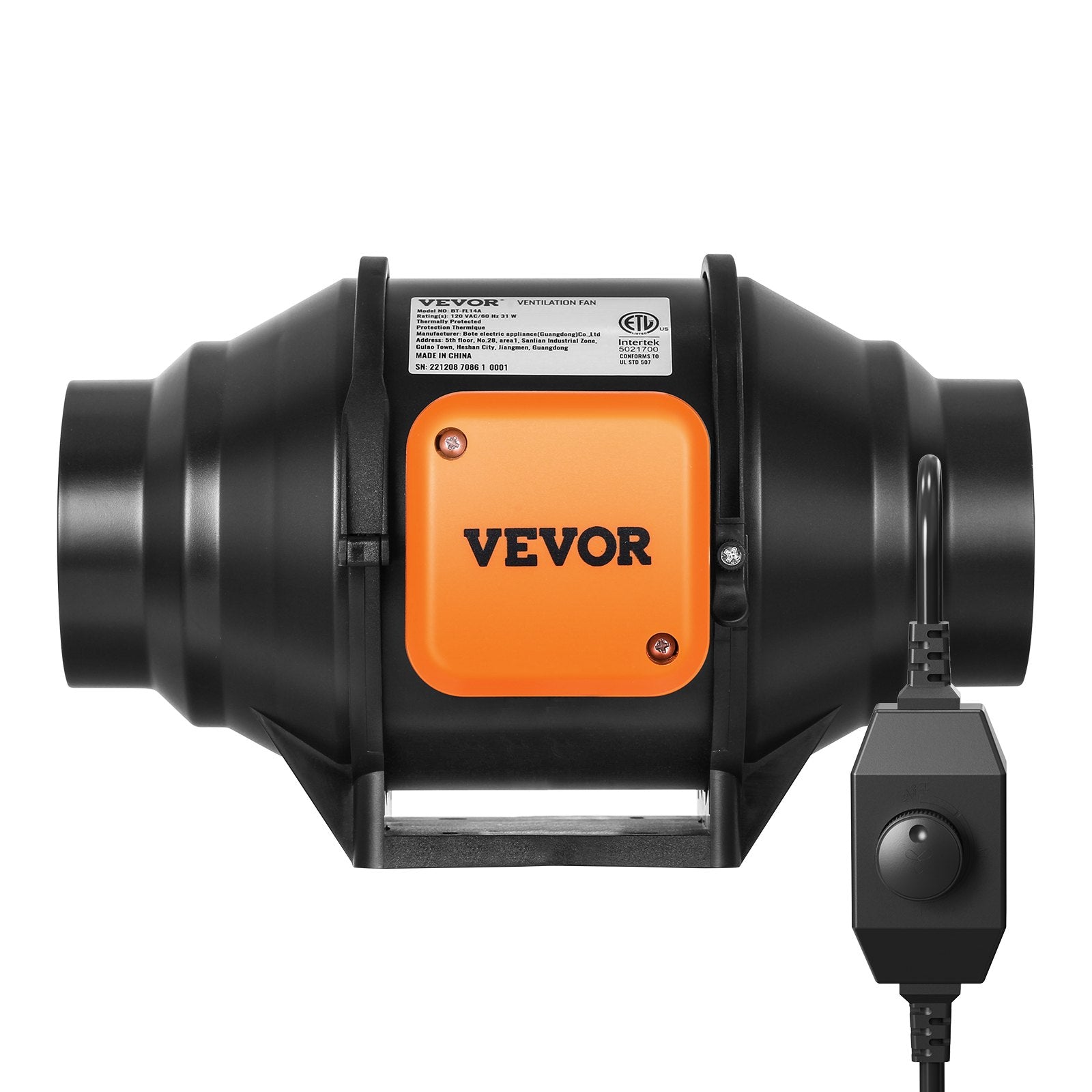 VEVOR Inline Duct Fan, 102mm 129.7 CFM with Variable Speed Controller, Quiet AC-motor Ventilation Exhaust Fan for Cooling Booster, Grow Tents, Hydroponics 8