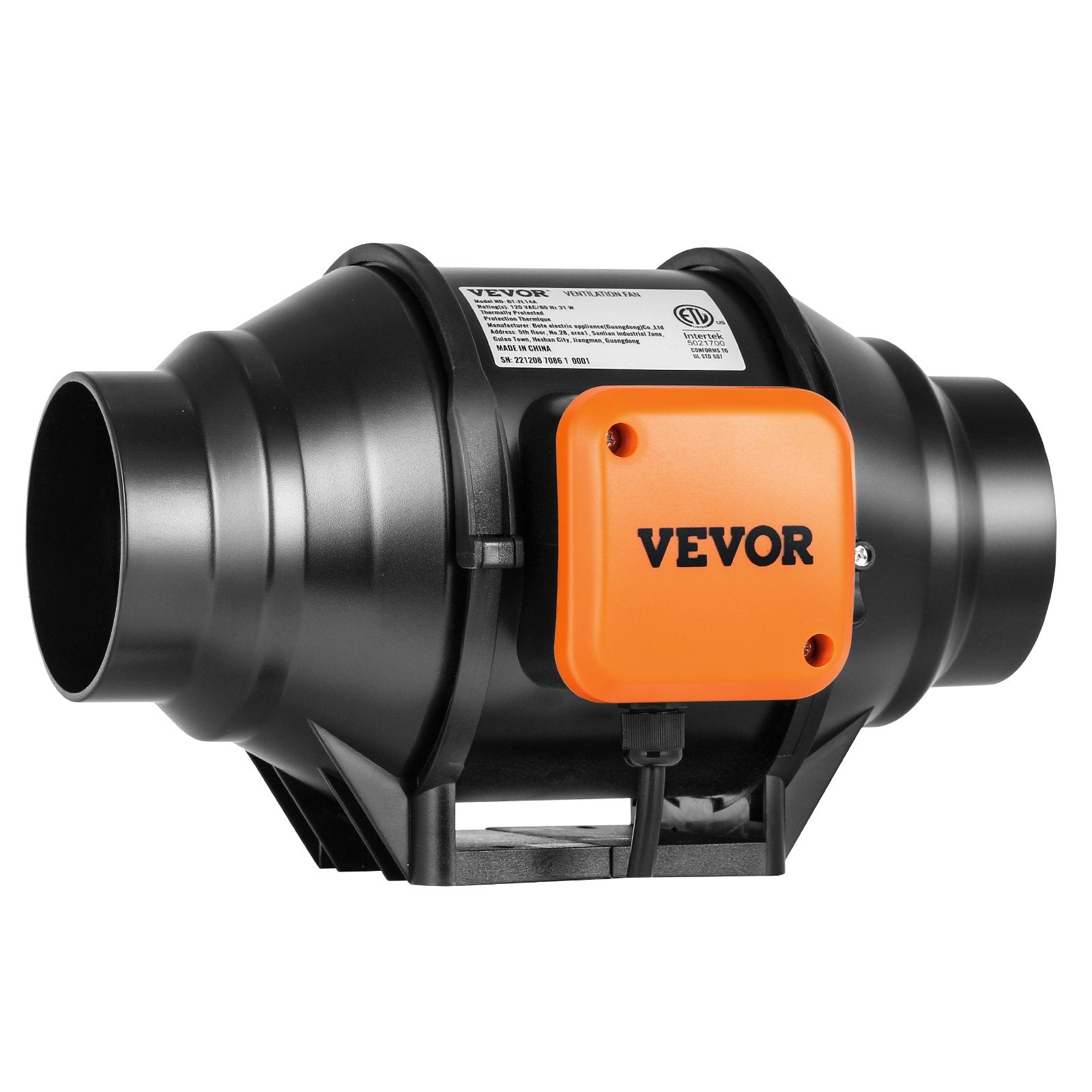 VEVOR Inline Duct Fan, 102mm 129.7 CFM with Variable Speed Controller, Quiet AC-motor Ventilation Exhaust Fan for Cooling Booster, Grow Tents, Hydroponics 9