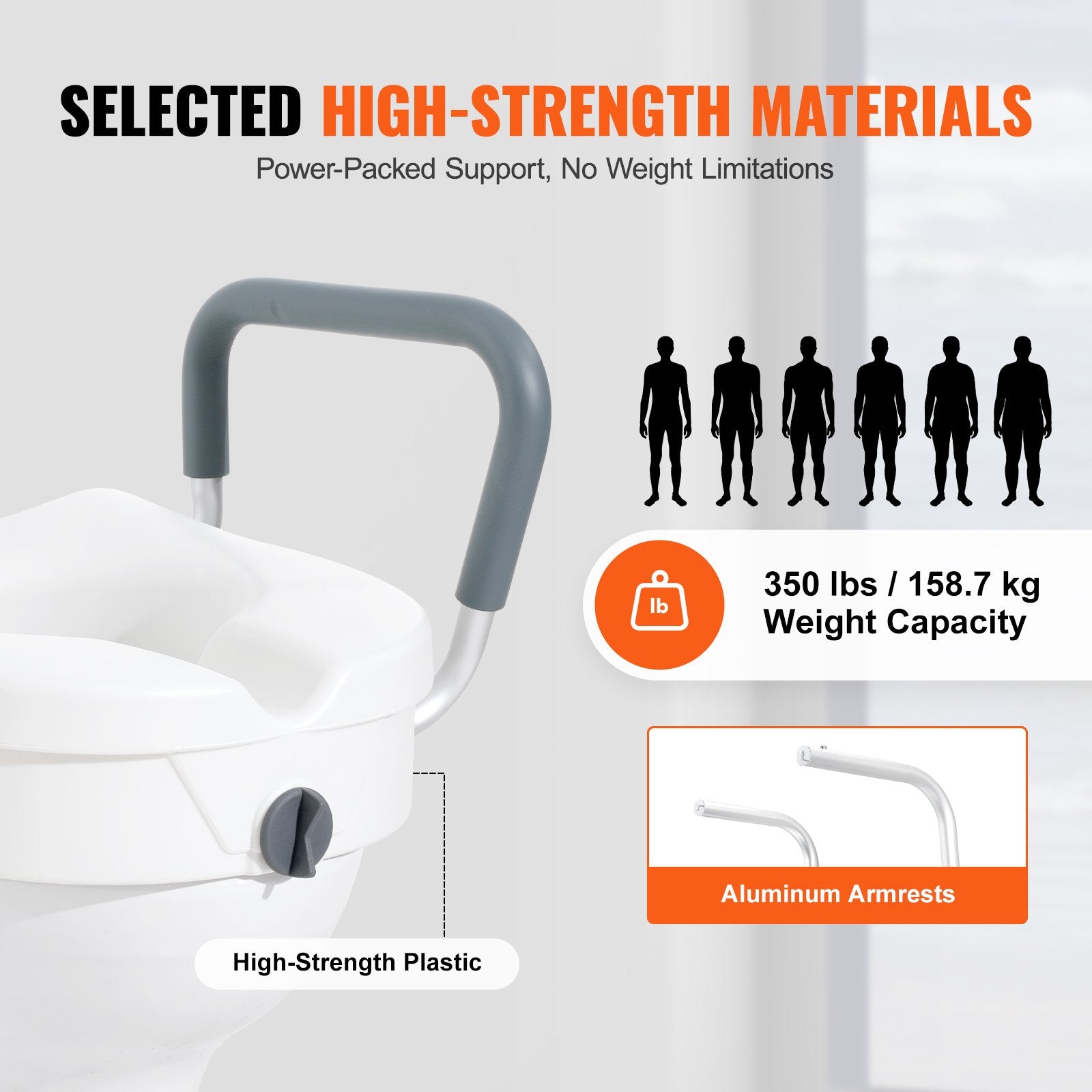 VEVOR Raised Toilet Seat, 5" Height Raised, 350 lbs Weight Capacity, for Round and Elongated Toilet, Twist Lock Installation,19.1" - 21.7" Adjustable Width, for Elderly, Handicap, Patient, Pregnant, M 6
