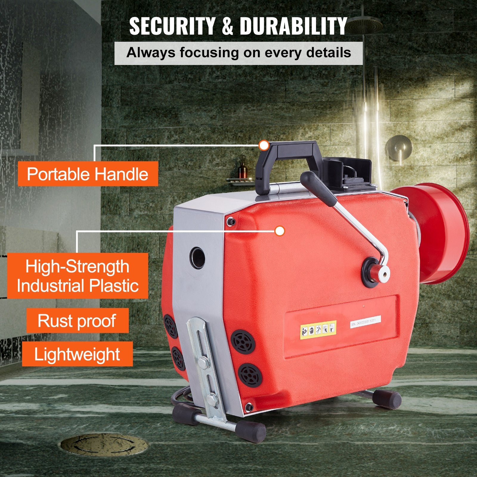 VEVOR Drain Cleaner Machine 120FT x 7/8" 420W Sewer Snake Auger Manual Feed 6