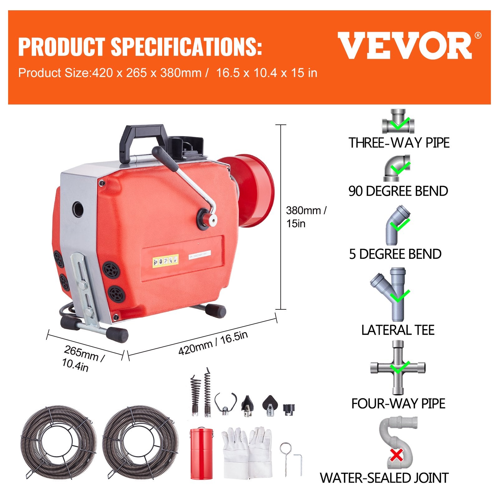 VEVOR Drain Cleaner Machine 120FT x 7/8" 420W Sewer Snake Auger Manual Feed 7