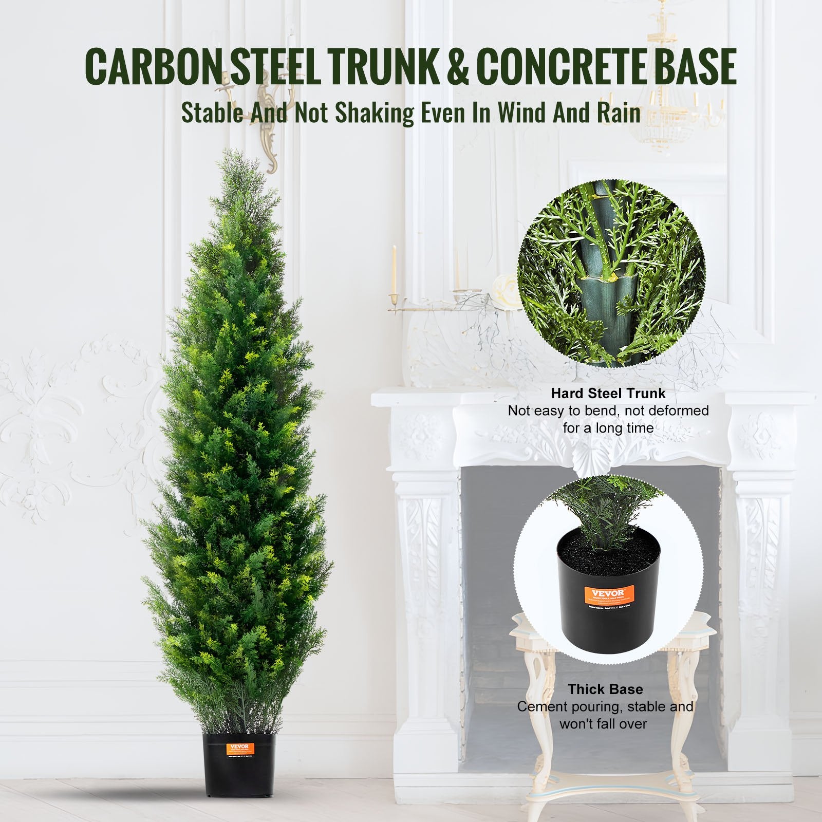 VEVOR 2 Pack 5' Artificial Cedar Topiary Tree Faux Plant UV Decor In/Outdoor 4