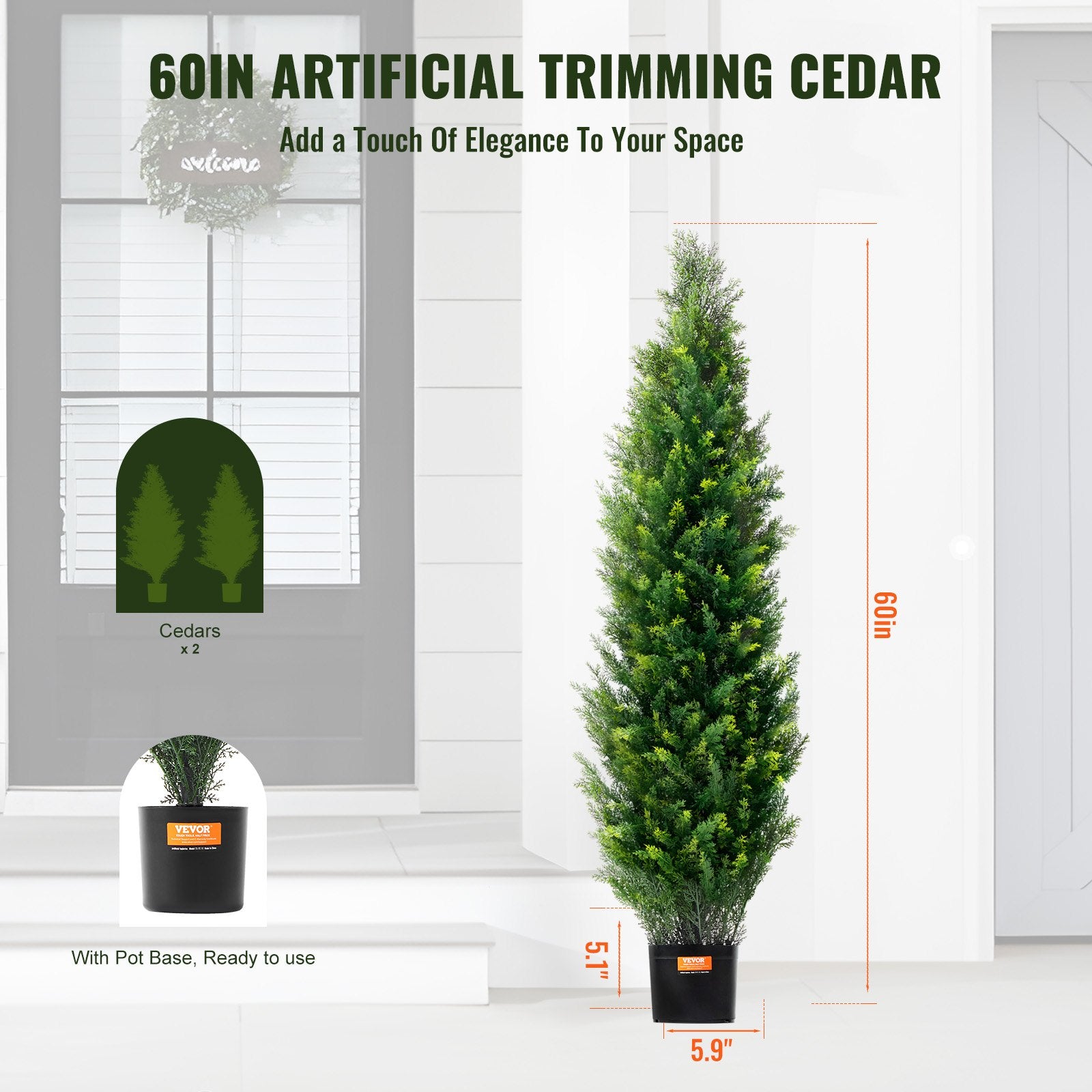 VEVOR 2 Pack 5' Artificial Cedar Topiary Tree Faux Plant UV Decor In/Outdoor 6