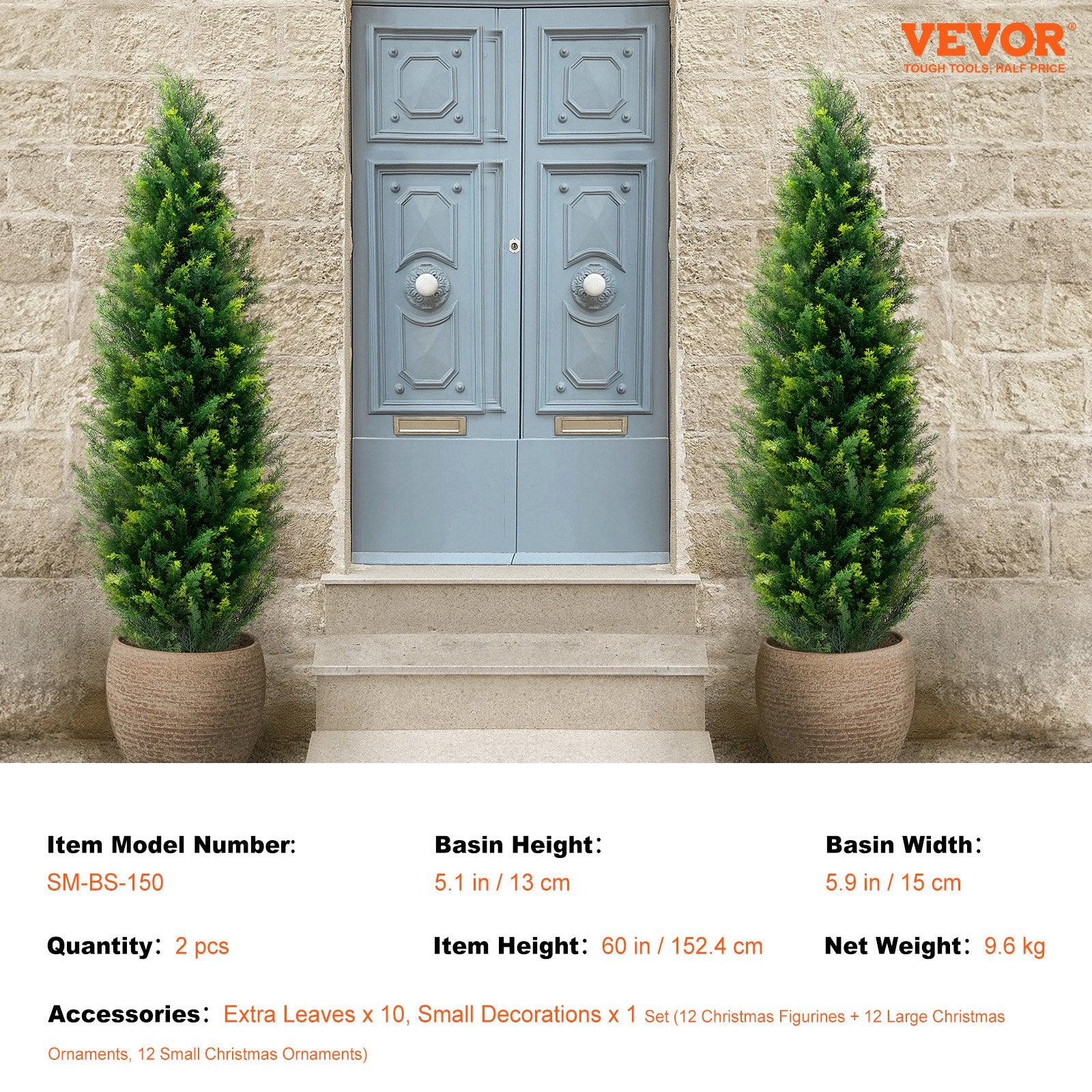 VEVOR 2 Pack 5' Artificial Cedar Topiary Tree Faux Plant UV Decor In/Outdoor 7