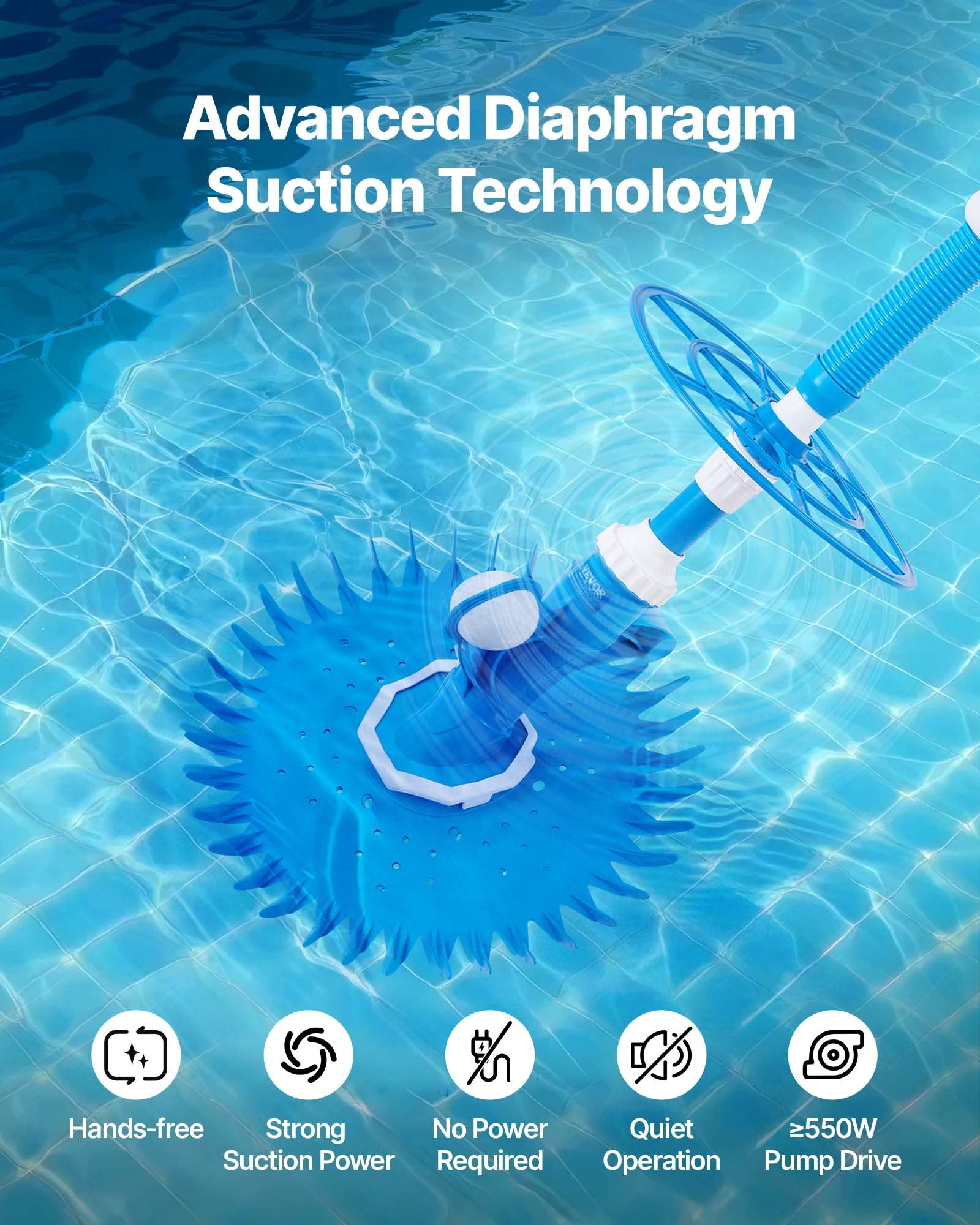VEVOR Suction Pool Cleaner, Automatic Pool Vacuum Cleaner, Suction Side Automatic Pool Cleaner, Suction Vacuum Pool Sweeper with 12 Hoses, for In-ground and Above-ground Pool Up to 609.6 x 1066.8 cm 3