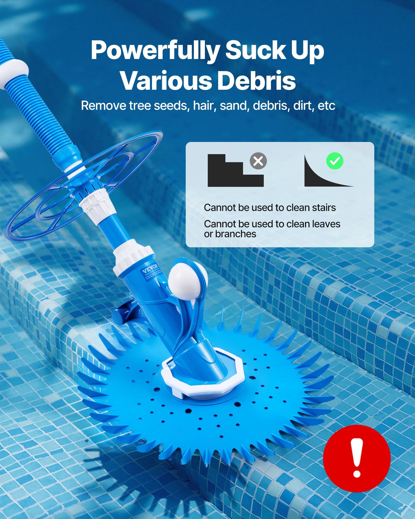 VEVOR Suction Pool Cleaner, Automatic Pool Vacuum Cleaner, Suction Side Automatic Pool Cleaner, Suction Vacuum Pool Sweeper with 12 Hoses, for In-ground and Above-ground Pool Up to 609.6 x 1066.8 cm 6