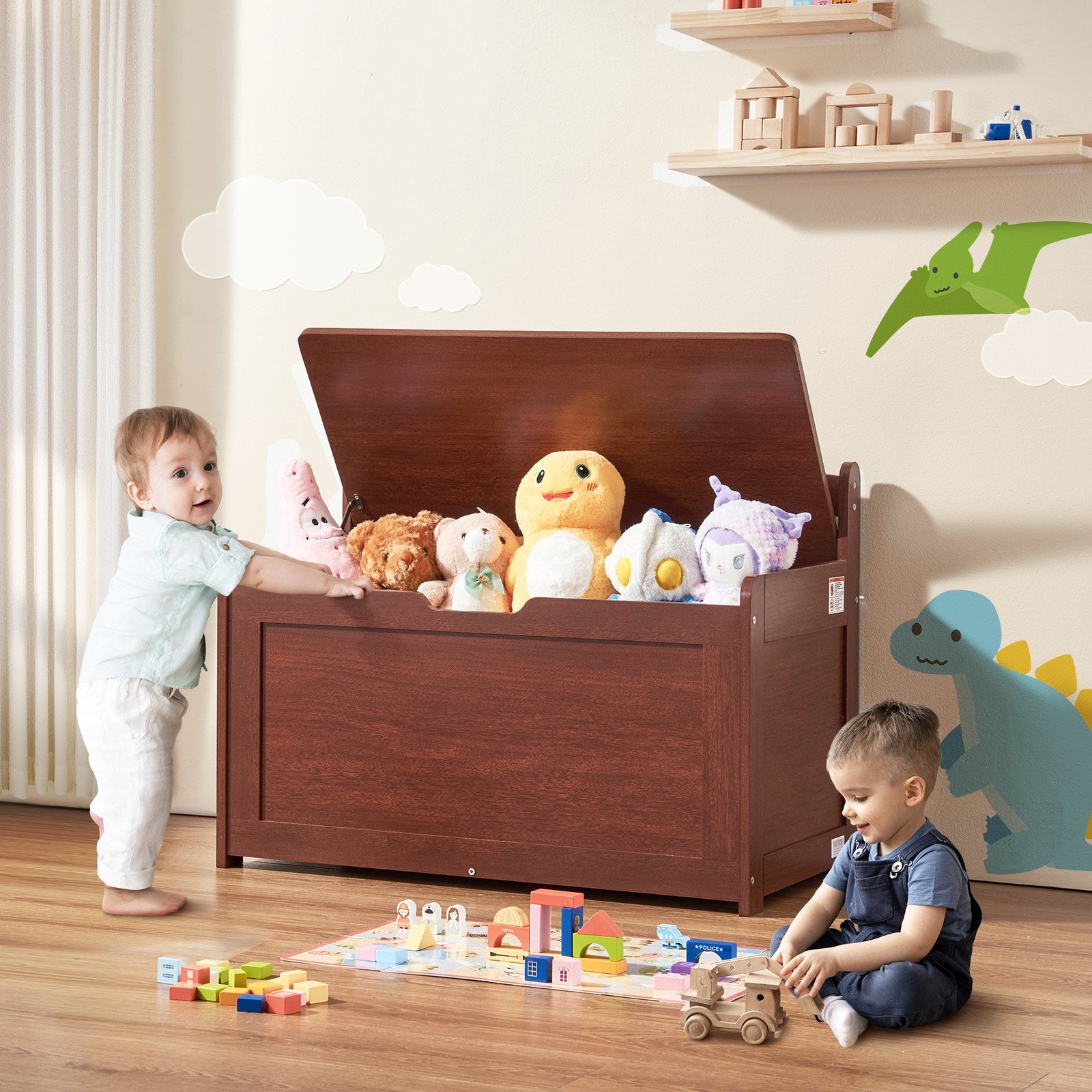 VEVOR Kids Toy Storage Bench Wooden Toy Box Chest 32.68 x 17.91 x 24.02" Cherry 6