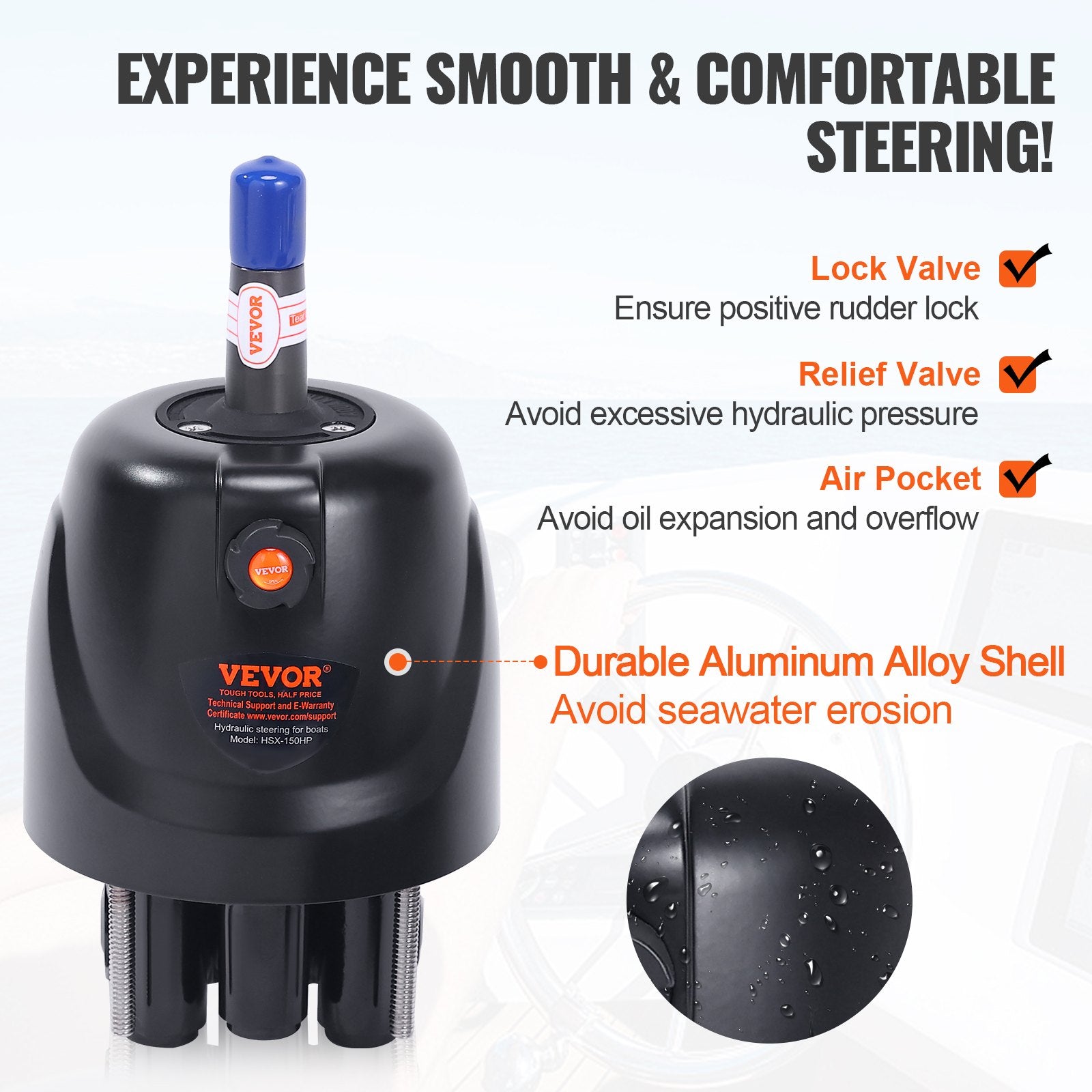 VEVOR 150HP Hydraulic Outboard Steering Kit Boat Marine System, Built-in Two-Way Lock Cylinder, 150HP Pump and High-Strength Nylon Hose for Single Station, Single-Engine use 3