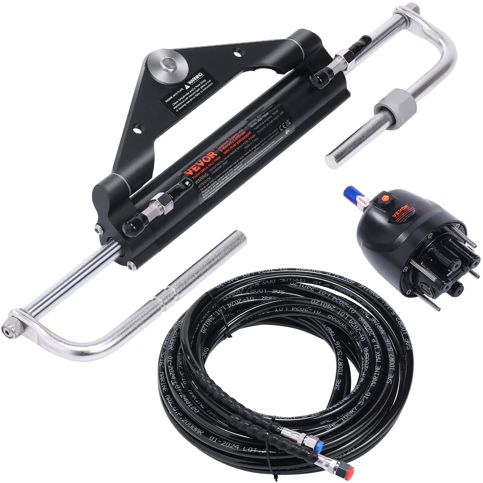 VEVOR 150HP Hydraulic Outboard Steering Kit Boat Marine System, Built-in Two-Way Lock Cylinder, 150HP Pump and High-Strength Nylon Hose for Single Station, Single-Engine use 9