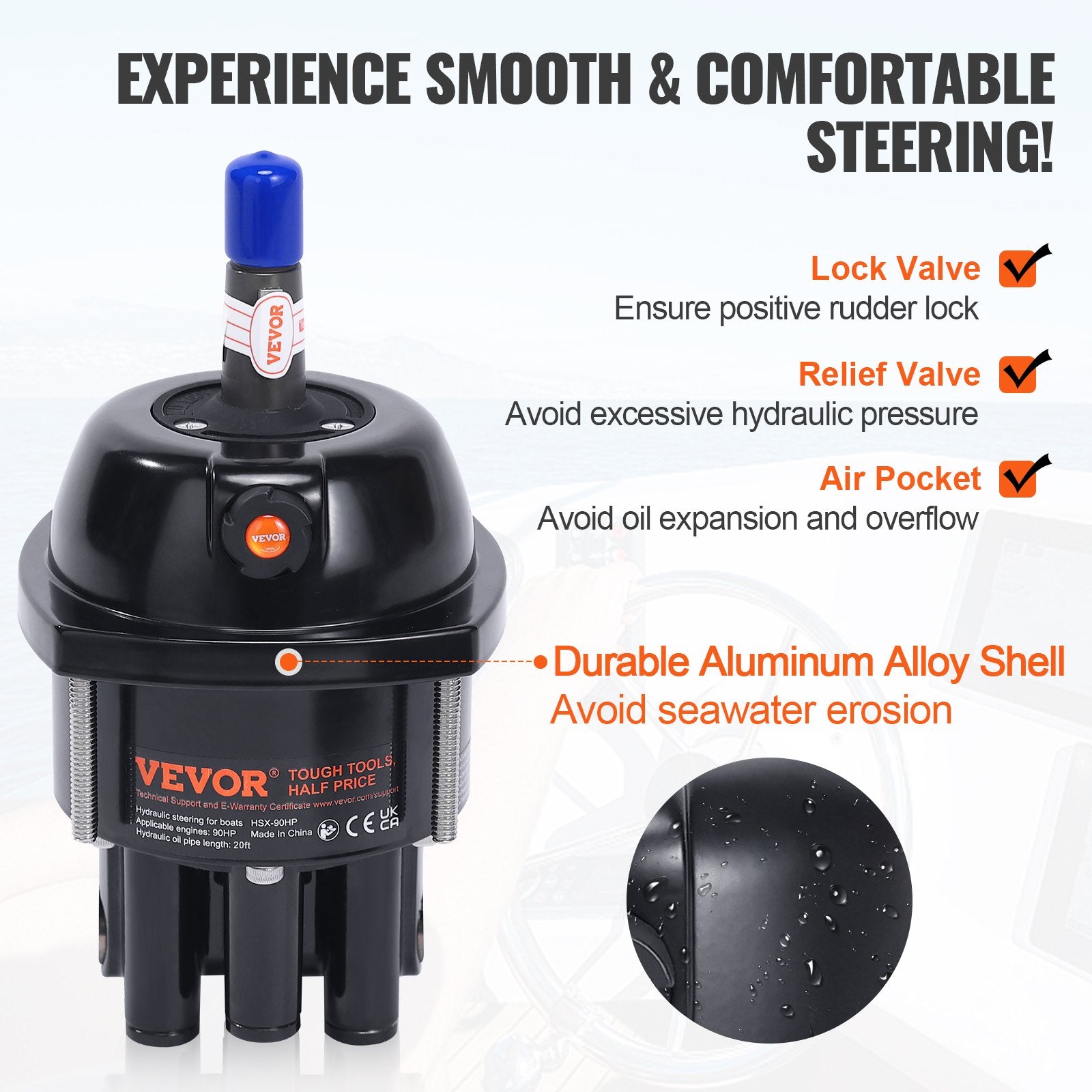 VEVOR Hydraulic Steering Kit 90HP Hydraulic Outboard Steering Kit with Helm Pump Cylinder Marine Steering System Kit 3