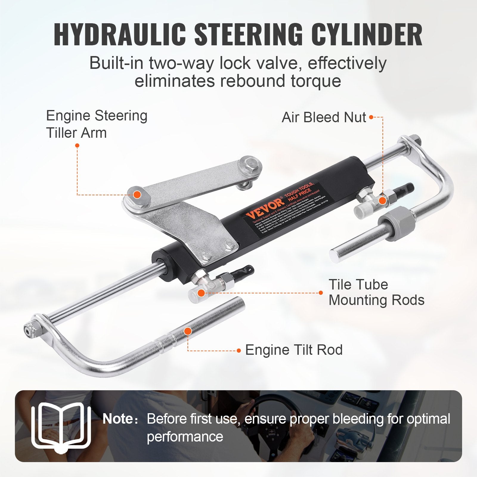 VEVOR Hydraulic Steering Kit 90HP Hydraulic Outboard Steering Kit with Helm Pump Cylinder Marine Steering System Kit 5