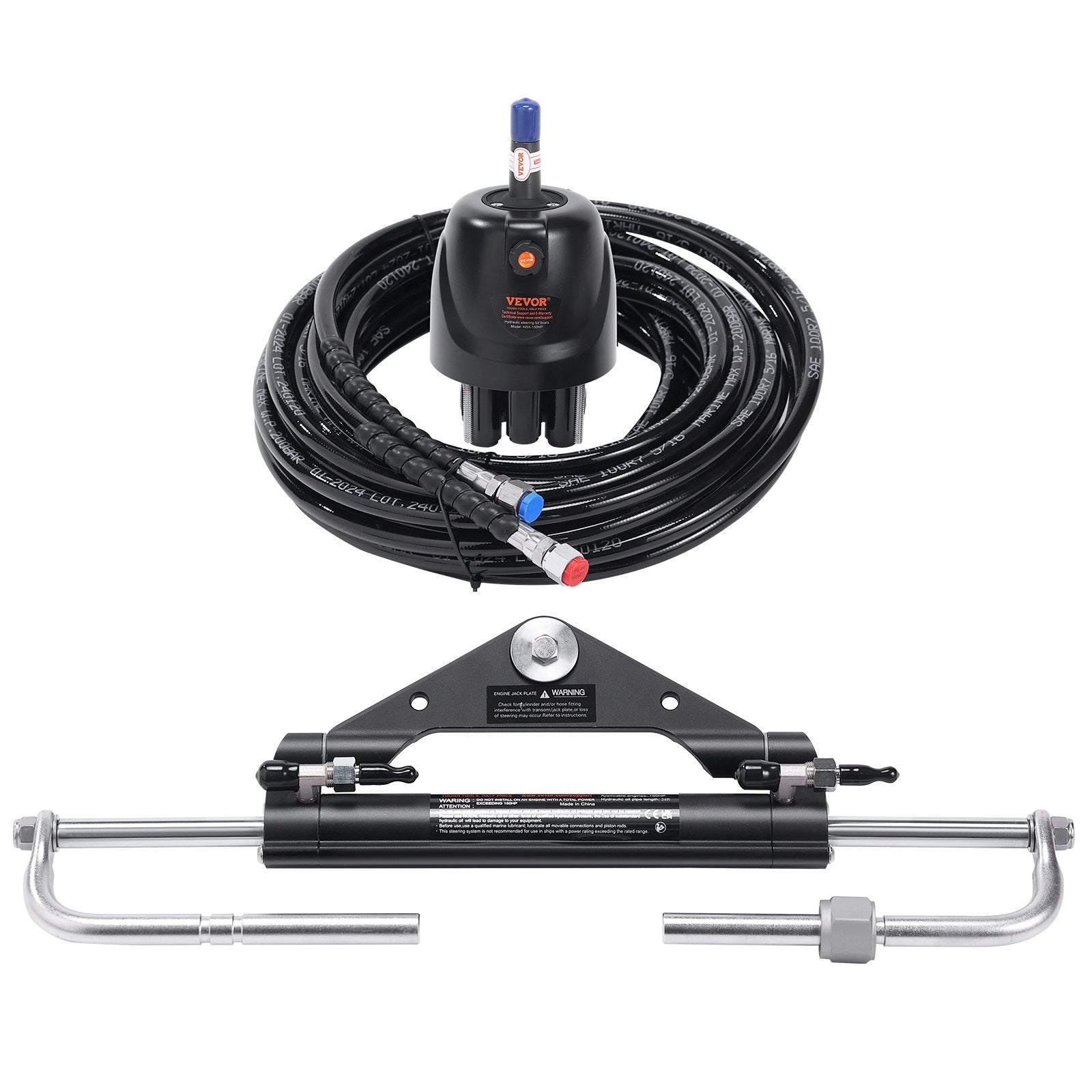 VEVOR Hydraulic Outboard Steering Kit, 150HP, Marine Boat Hydraulic Steering System, with Helm Pump Two-Way Lock Cylinder and 24 Feet Hydraulic Steering Hose, for Single Station Single-Engine Boats 10
