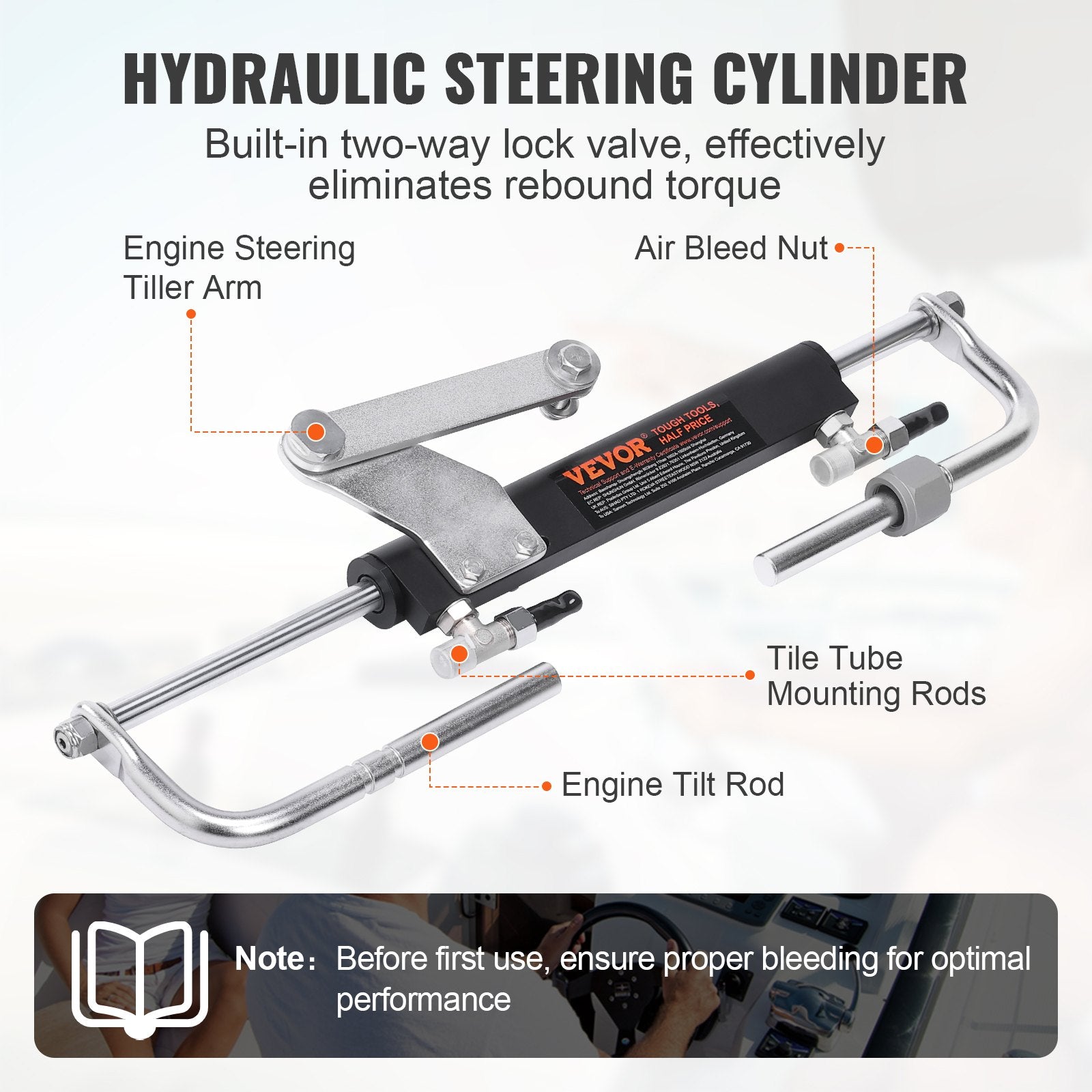VEVOR Hydraulic Outboard Steering Kit, 90HP, Marine Boat Hydraulic Steering System, with Helm Pump Two-Way Lock Cylinder and 24 Feet Hydraulic Steering Hose, for Single Station Single-Engine Boats 5