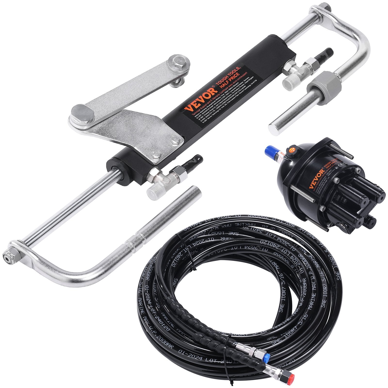 VEVOR Hydraulic Outboard Steering Kit, 90HP, Marine Boat Hydraulic Steering System, with Helm Pump Two-Way Lock Cylinder and 24 Feet Hydraulic Steering Hose, for Single Station Single-Engine Boats 9