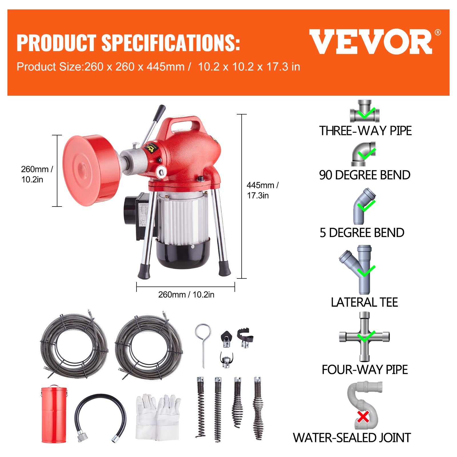 VEVOR Drain Cleaner Machine 120FT x 5/8In 370W Sectional Snake Auger Manual Feed 7