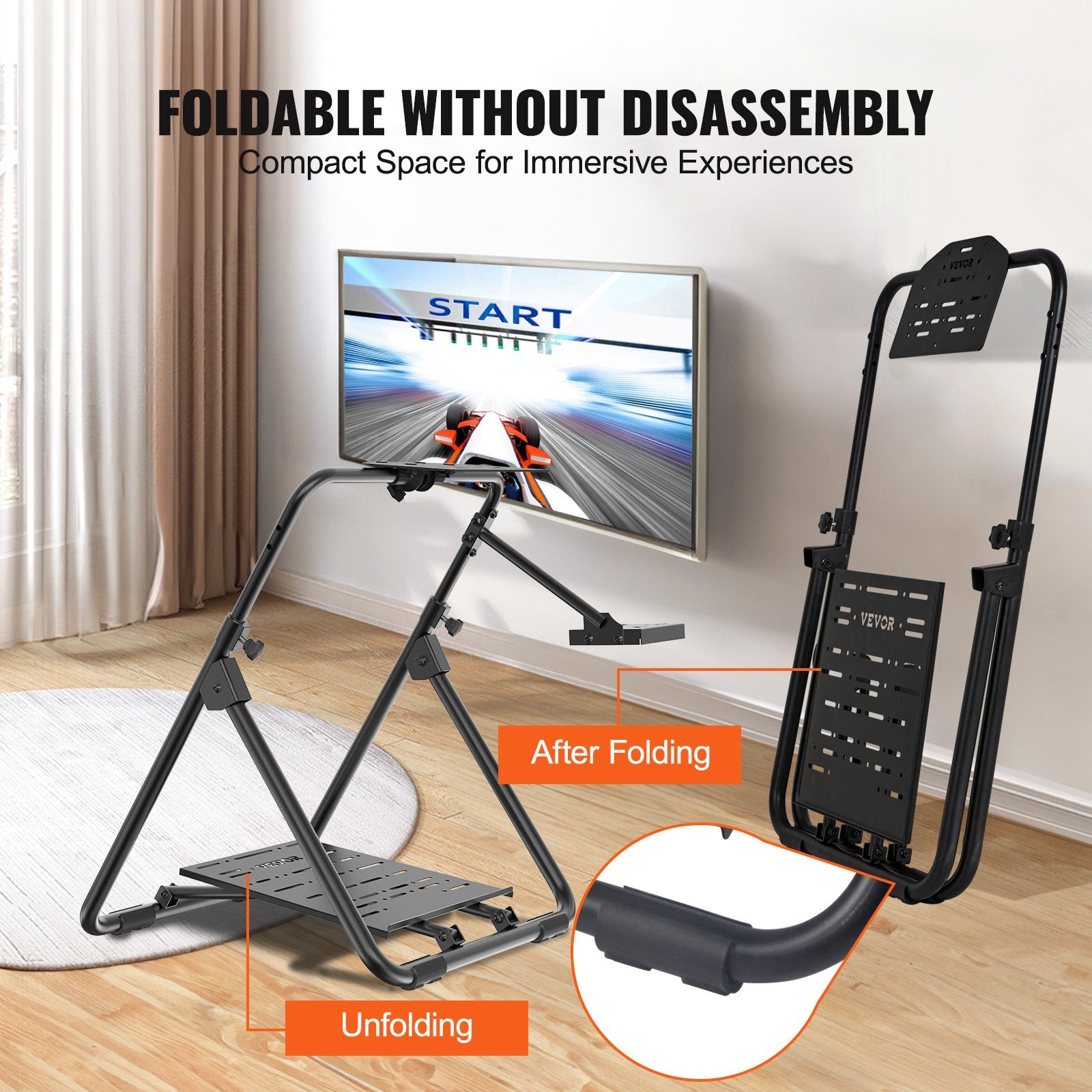 VEVOR Foldable Racing Steering Wheel Stand, Height Adjustable Universal Base Compatible with Logitech & Thrustmaster Racing Wheel and Pedal, Heavy-duty Frame Standard GT/Formula Seating Portable 6