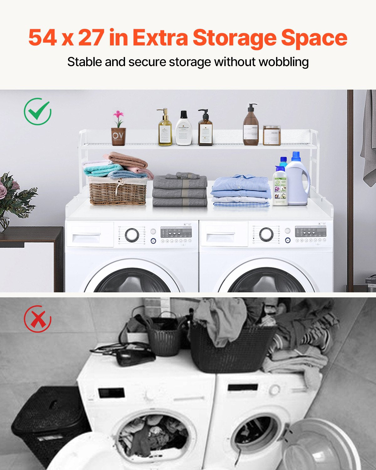 VEVOR Washer Dryer Countertop with Shelf 54"x27" Wooden Washer Dryer Cover White 3