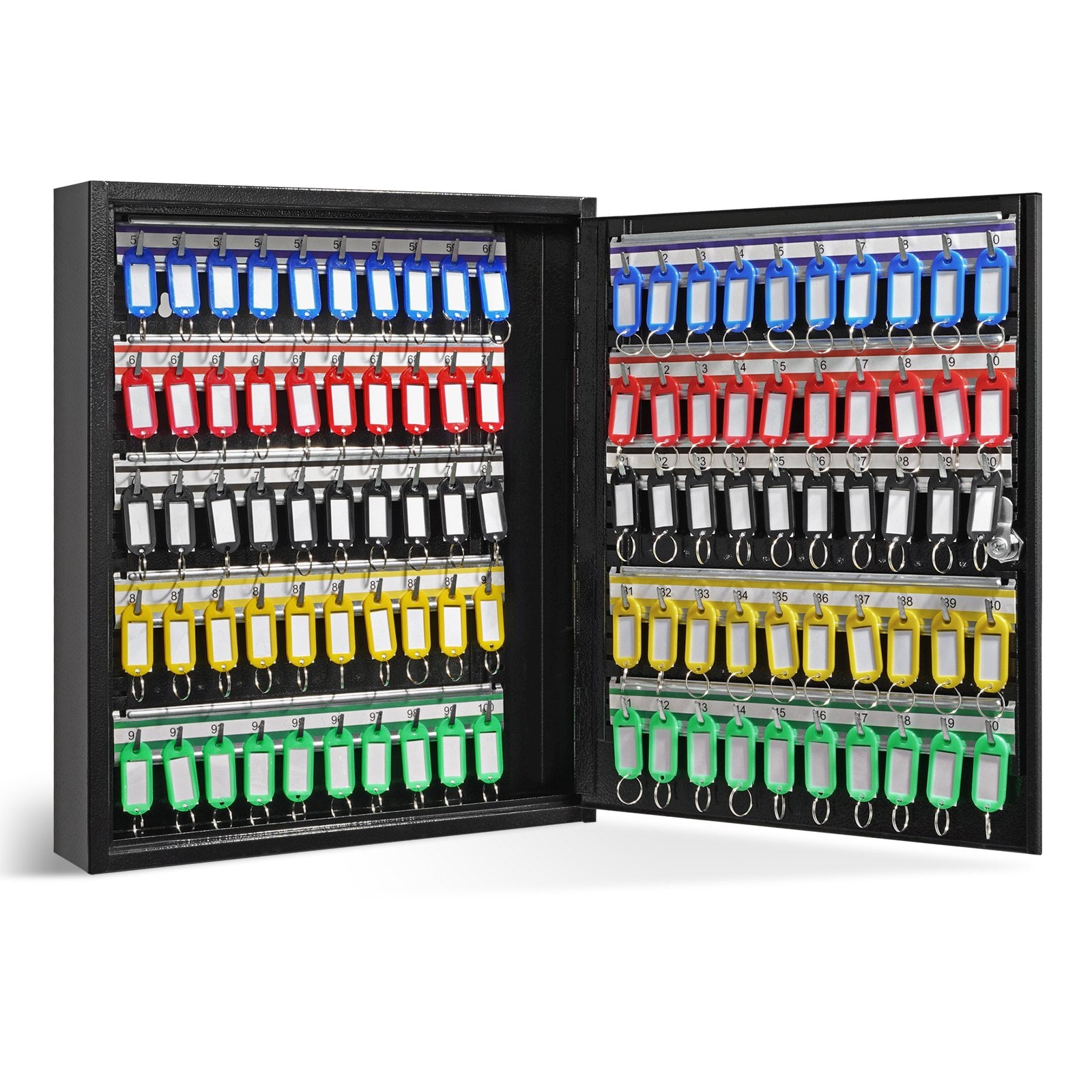VEVOR 100-Key Cabinet, Key Lock Box with Adjustable Racks, Security Key Storage Box Steel, Key Organizer with 100 Colorful Key Tags and 2 Record Cards for School, Office, Hotel