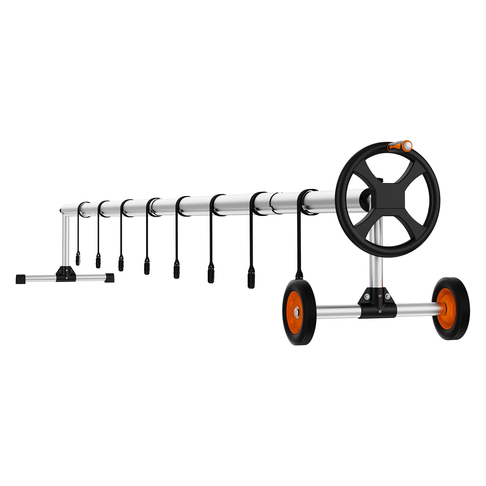 VEVOR Pool Cover Reel, Aluminum Solar Cover Reel 14 ft, Inground Swimming Pool Cover Reel Set with Rubber Wheels and Sandbags, Fits for 3-14 ft Width Swimming Pools 10