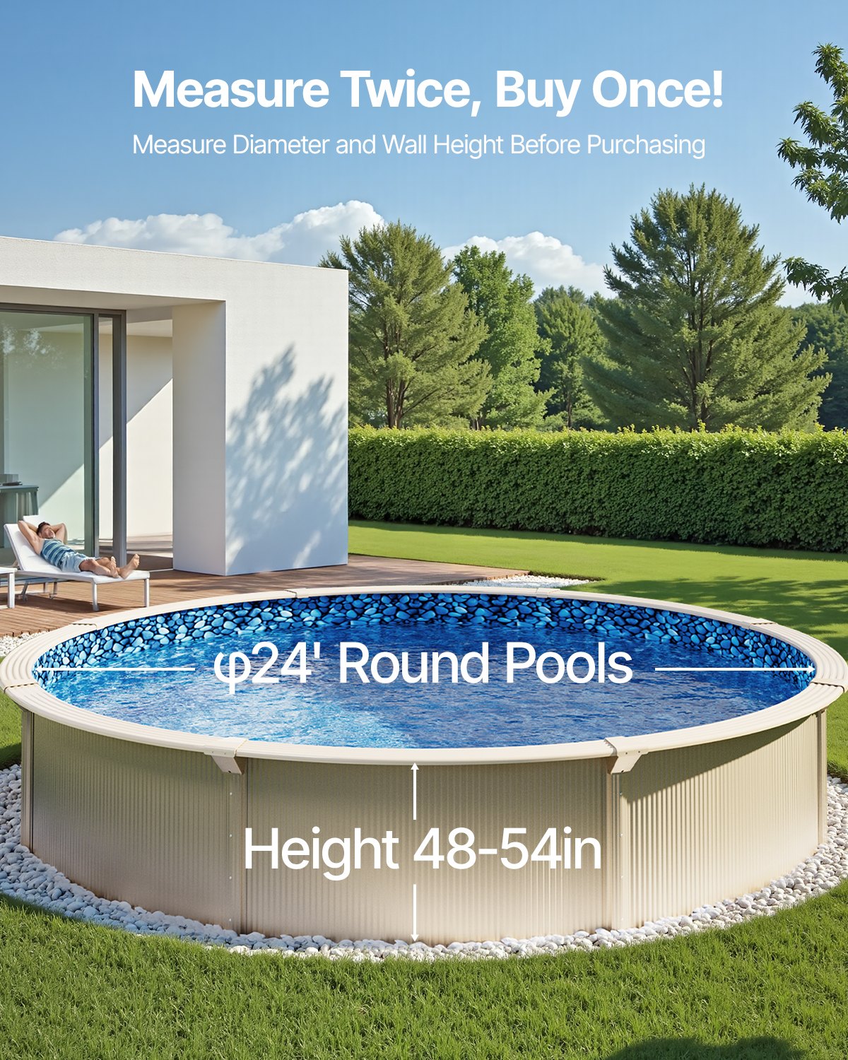 VEVOR Round Pool Liner 24ft Overlap Style Pool Liner 54in Wall Height 3
