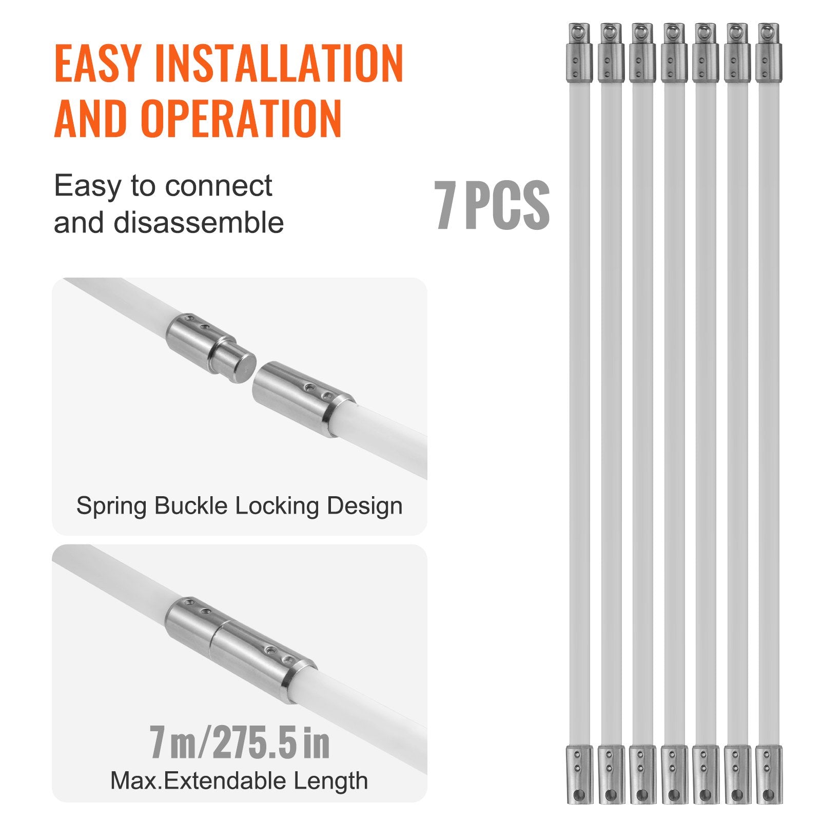 VEVOR 7 m Chimney Sweep Kit, w/ 7 Reinforced Nylon Flexible Rods, Ergonomic Chimney Cleaning Brush, 360-Degree Brush Chimney Cleaner, Rich Accessories for Fireplace Flue Home Use Fits most Pipes 4