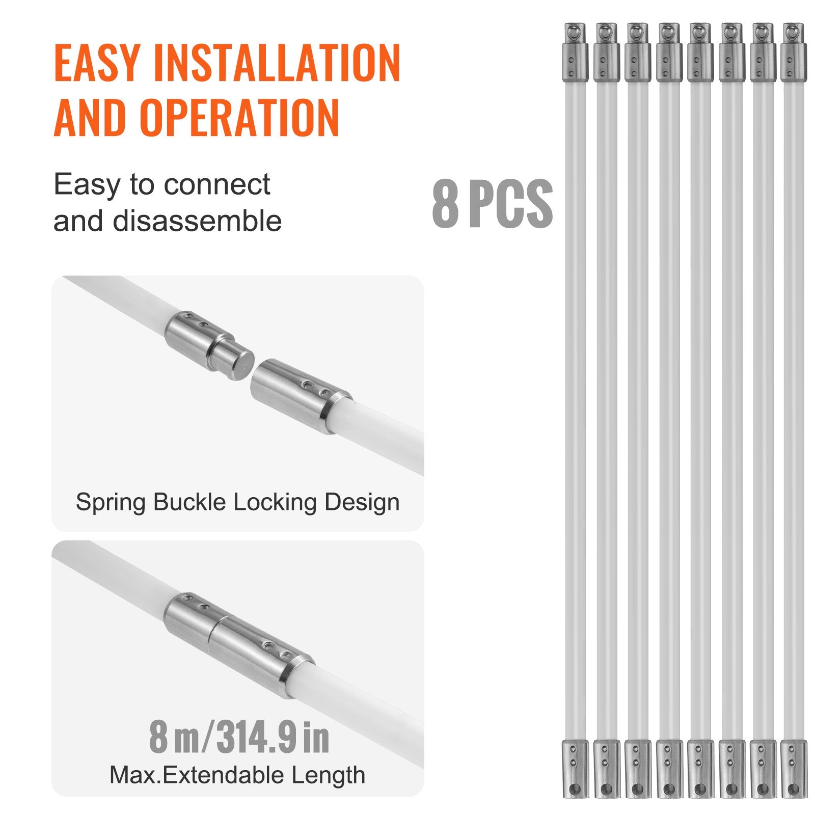 VEVOR 8 m Chimney Sweep Kit, w/ 8Reinforced Nylon Flexible Rods, Ergonomic Chimney Cleaning Brush, 360-Degree Brush Chimney Cleaner, Rich Accessories for Fireplace Flue Home Use Fits most Pipes 4