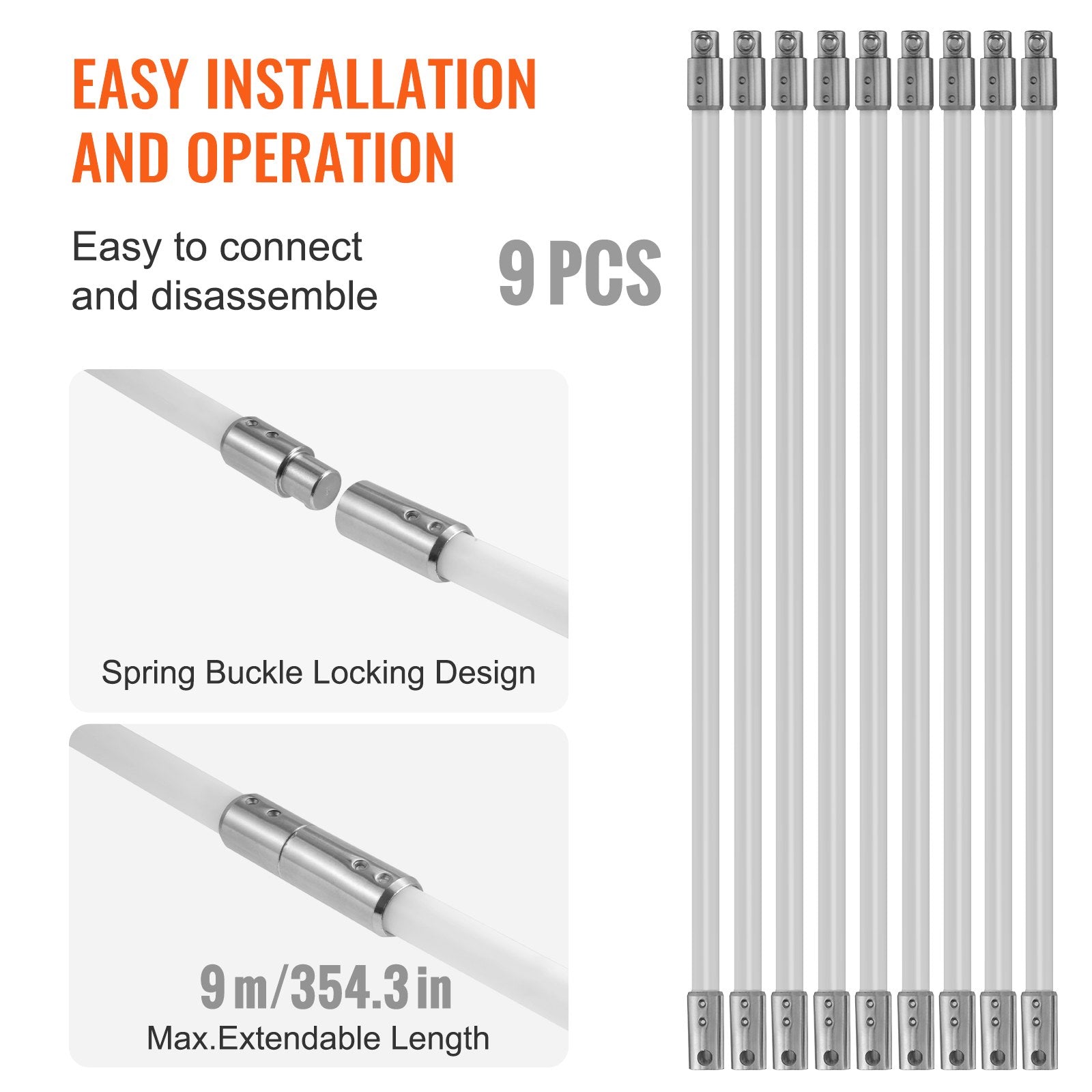 VEVOR 9 m Chimney Sweep Kit, w/ 9 Reinforced Nylon Flexible Rods, Ergonomic Chimney Cleaning Brush, 360-Degree Brush Chimney Cleaner, Rich Accessories for Fireplace Flue Home Use Fits most Pipes 4