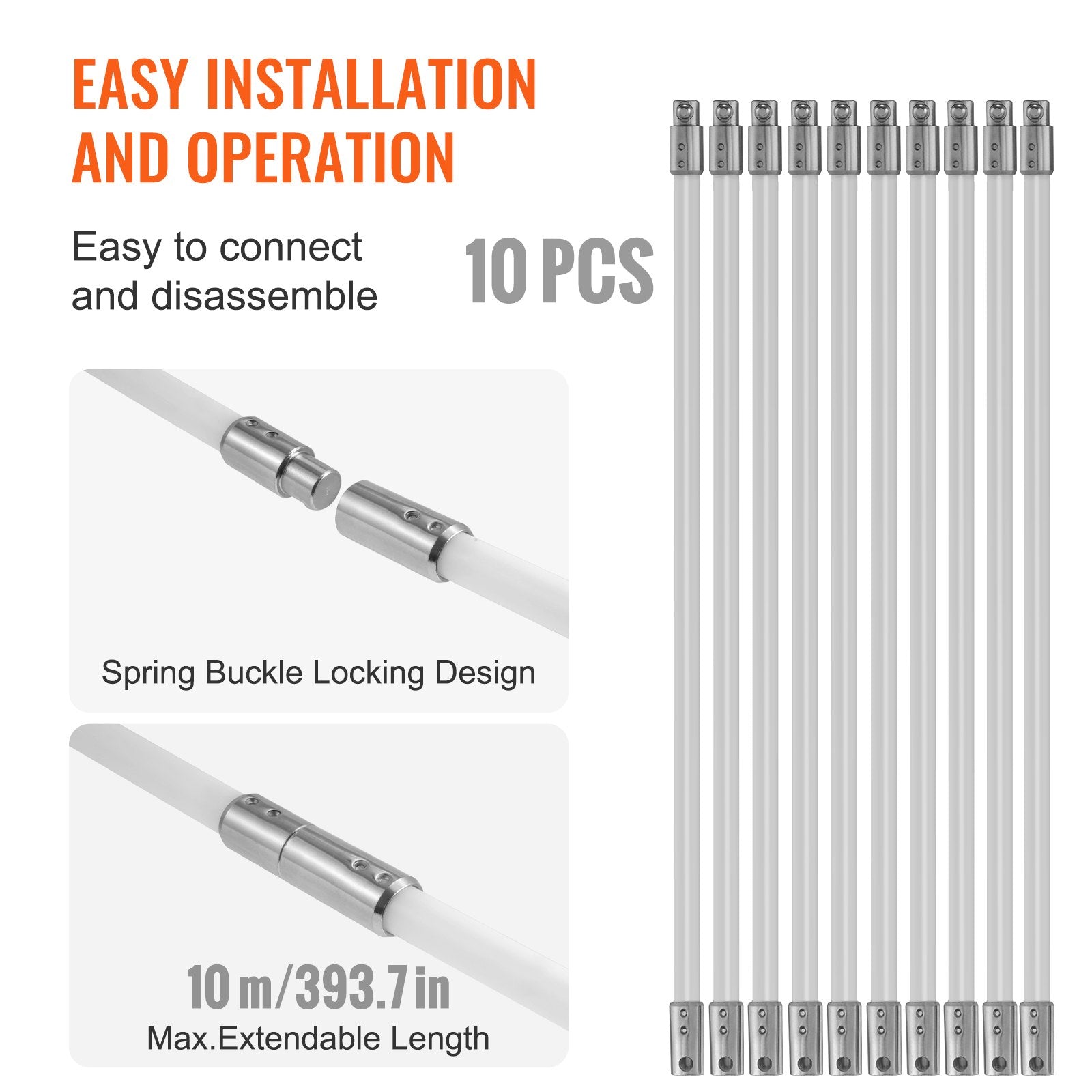 VEVOR 10 m Chimney Sweep Kit, w/ 10 Reinforced Nylon Flexible Rods, Ergonomic Chimney Cleaning Brush, 360-Degree Brush Chimney Cleaner, Rich Accessories for Fireplace Flue Home Use Fits most Pipes 4