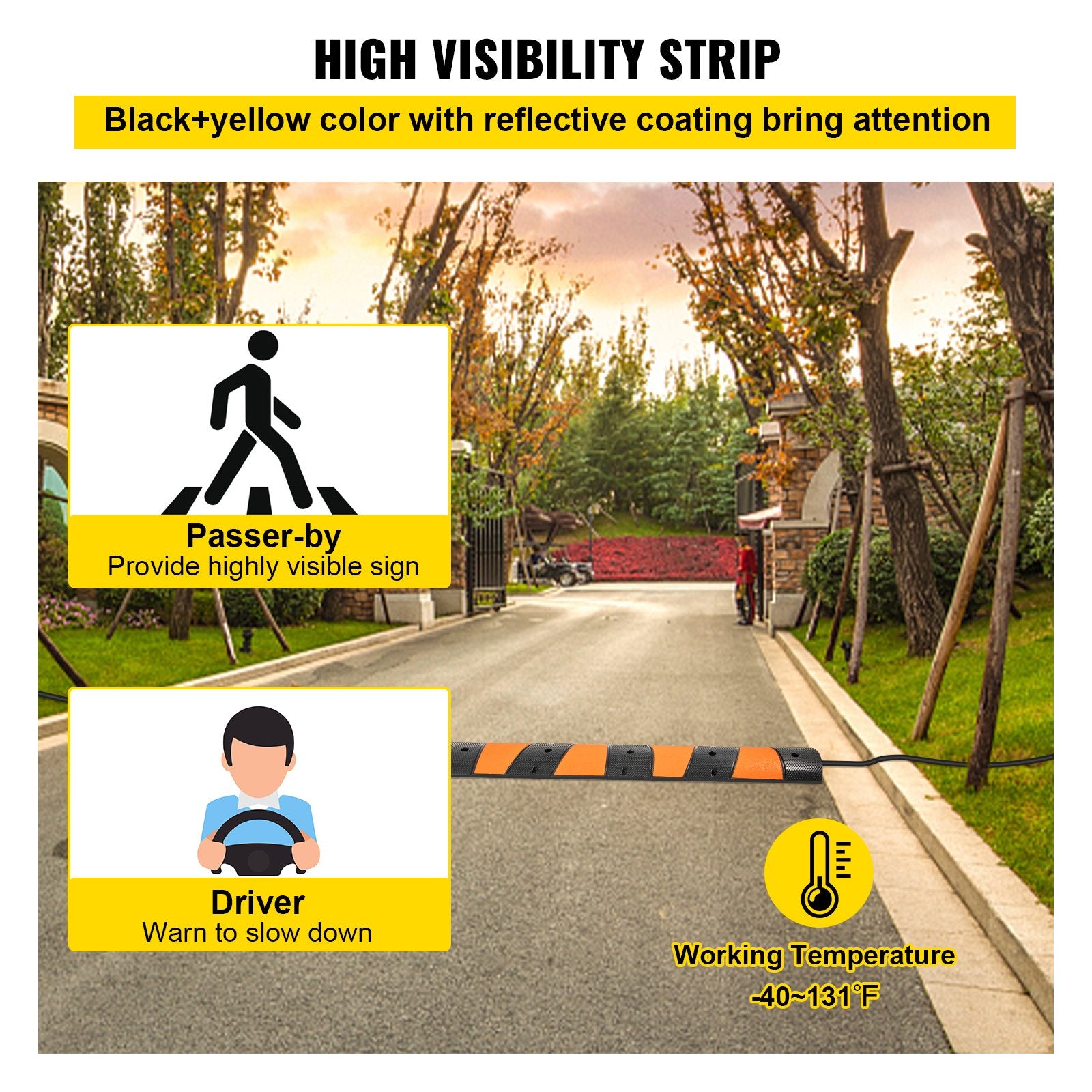 VEVOR Rubber Speed Bump, 1 Pack 2 Channel Speed Bump Hump, 72.8\" Long Modular Speed Bump Rated 22000 LBS Load Capacity, 72.8 x 12.2 x 2.2 Garage Speed Bump for Asphalt Concrete Gravel Driveway-6 FT 5