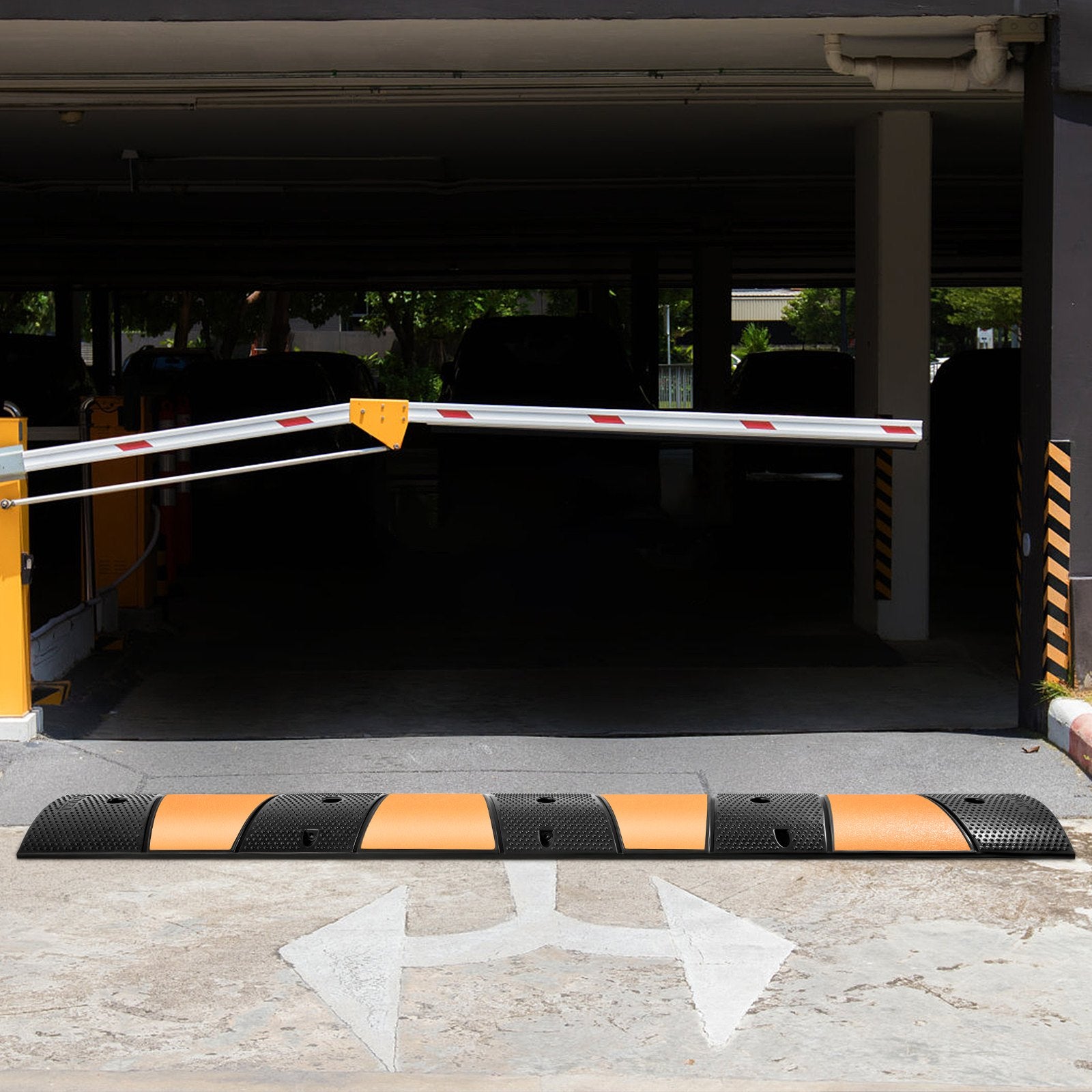 VEVOR Rubber Speed Bump, 1 Pack 2 Channel Speed Bump Hump, 72.8\" Long Modular Speed Bump Rated 22000 LBS Load Capacity, 72.8 x 12.2 x 2.2 Garage Speed Bump for Asphalt Concrete Gravel Driveway-6 FT 7