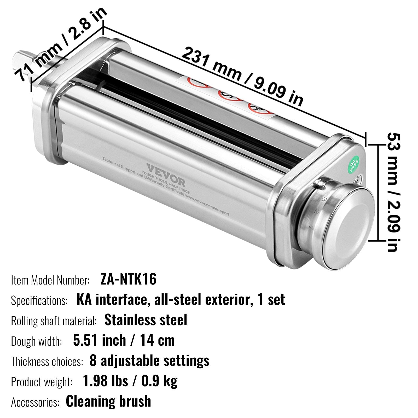 VEVOR Pasta Attachment for KitchenAid Stand Mixer, Stainless Steel Pasta Sheet Roller Attachment, Pasta Maker Machine Accessory with 8 Adjustable Thickness Knob, KitchenAid Pasta Attachment by VEVOR 7