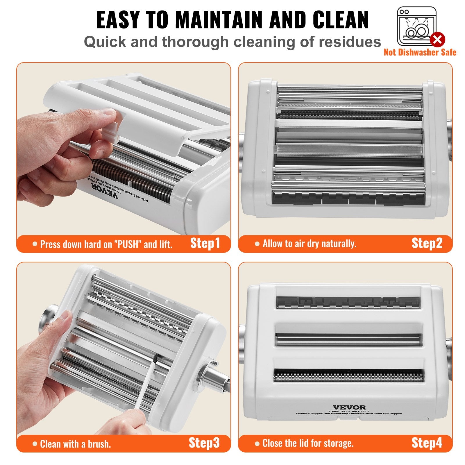 VEVOR Pasta Attachment for KitchenAid Stand Mixer, 3-IN-1 Stainless Steel Pasta Roller Cutter Set Including Pasta Sheet Roller, Spaghetti and Fettuccine Cutter, 8 Adjustable Thickness Knob Pasta Maker 6