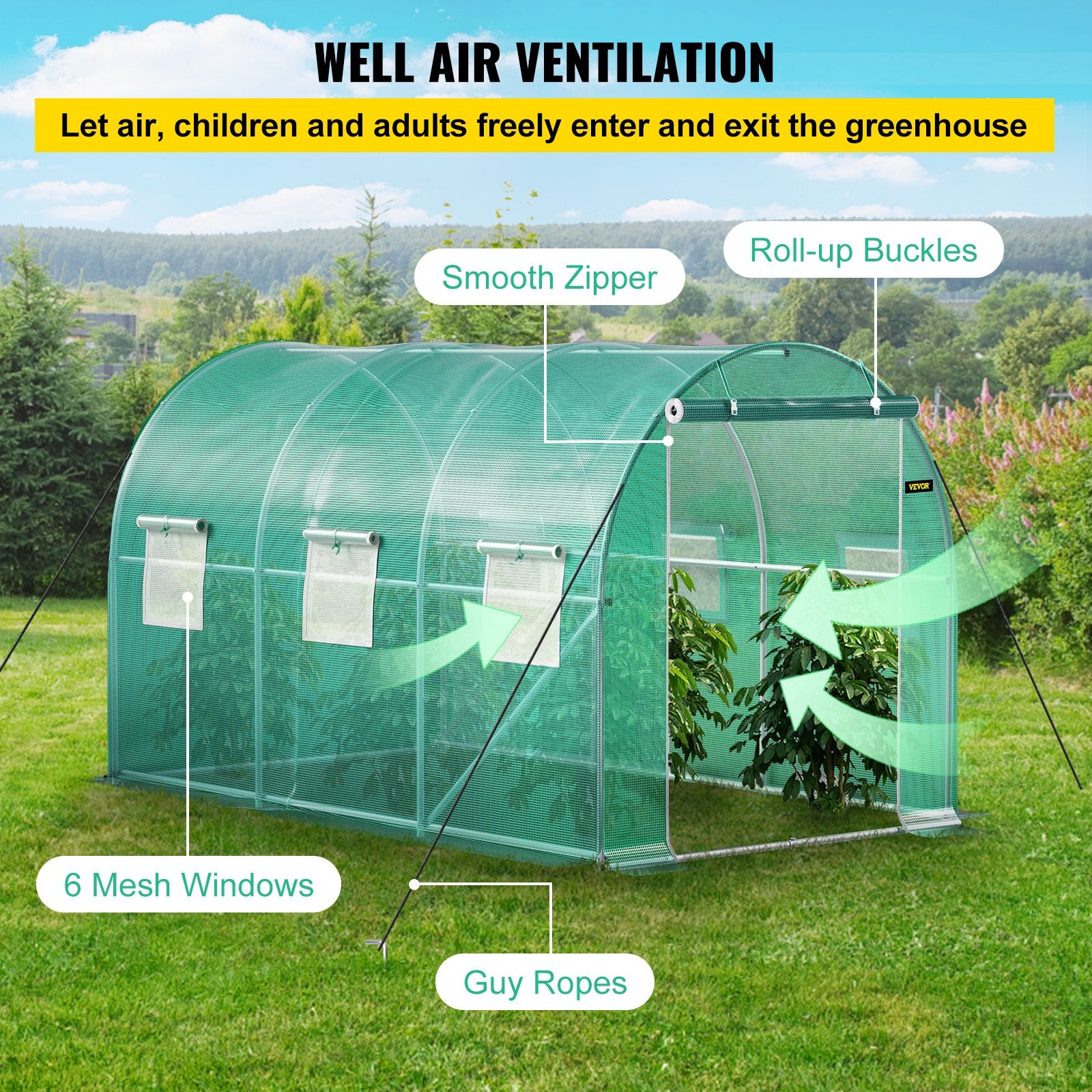 VEVOR Walk-in Tunnel Greenhouse Galvanized Frame & Waterproof Cover 12x7x7 ft 5
