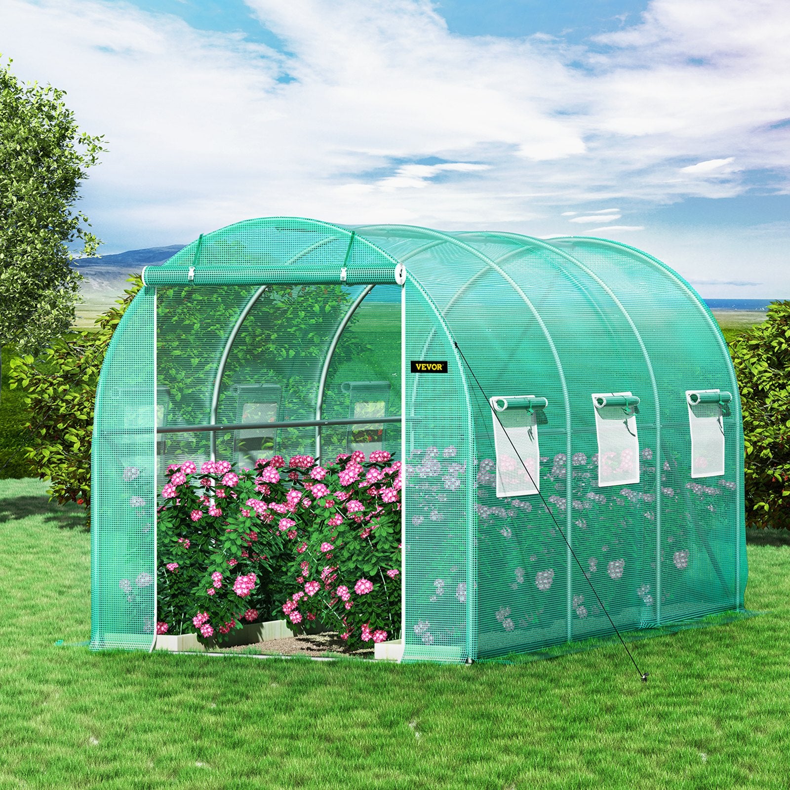 VEVOR Walk-in Tunnel Greenhouse Galvanized Frame & Waterproof Cover 12x7x7 ft 8