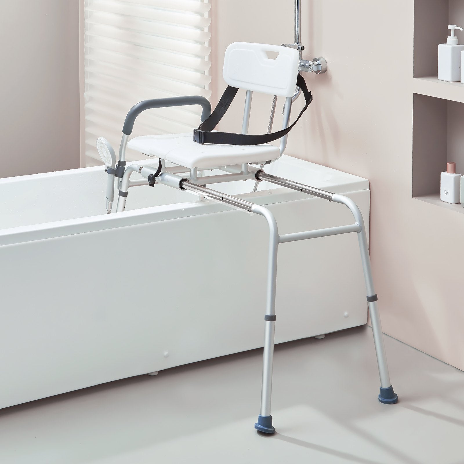 VEVOR Sliding Tub Transfer Bench Shower Chair & Cut-Out Seat Reversible Backrest 8