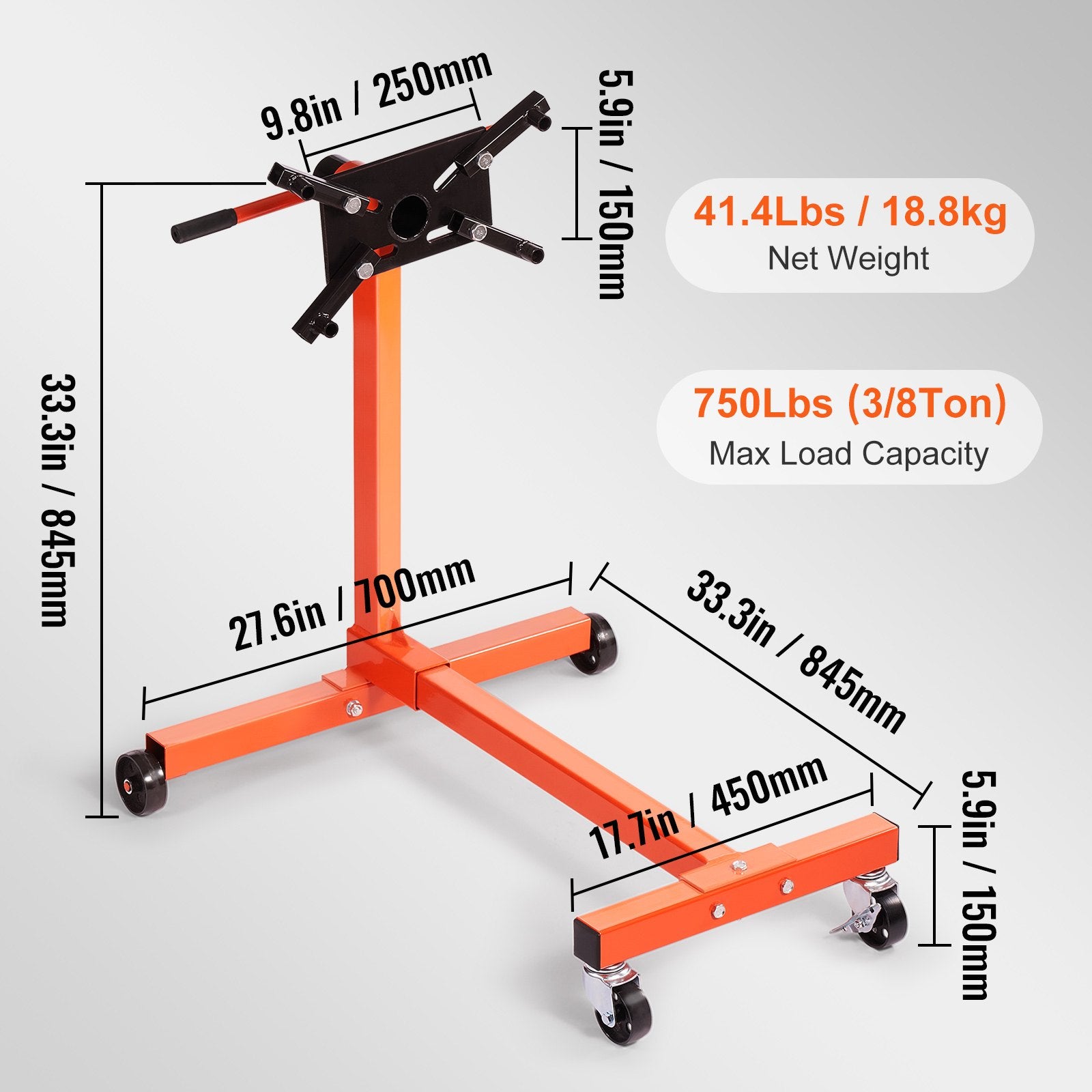 VEVOR Engine Stand 750LBS Motor Hoist Dolly 360 Degree Adjustable Mounting Head 6