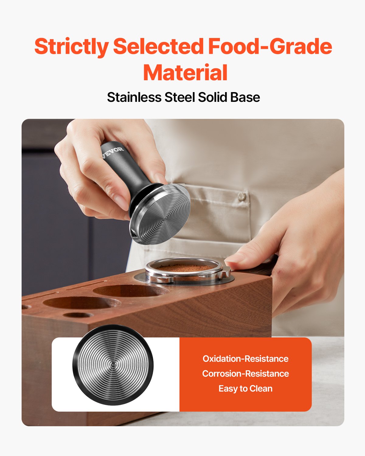 VEVOR 51mm/53mm/58mm Espresso Tamper Stainless Steel Coffee Tamper with Spring 4