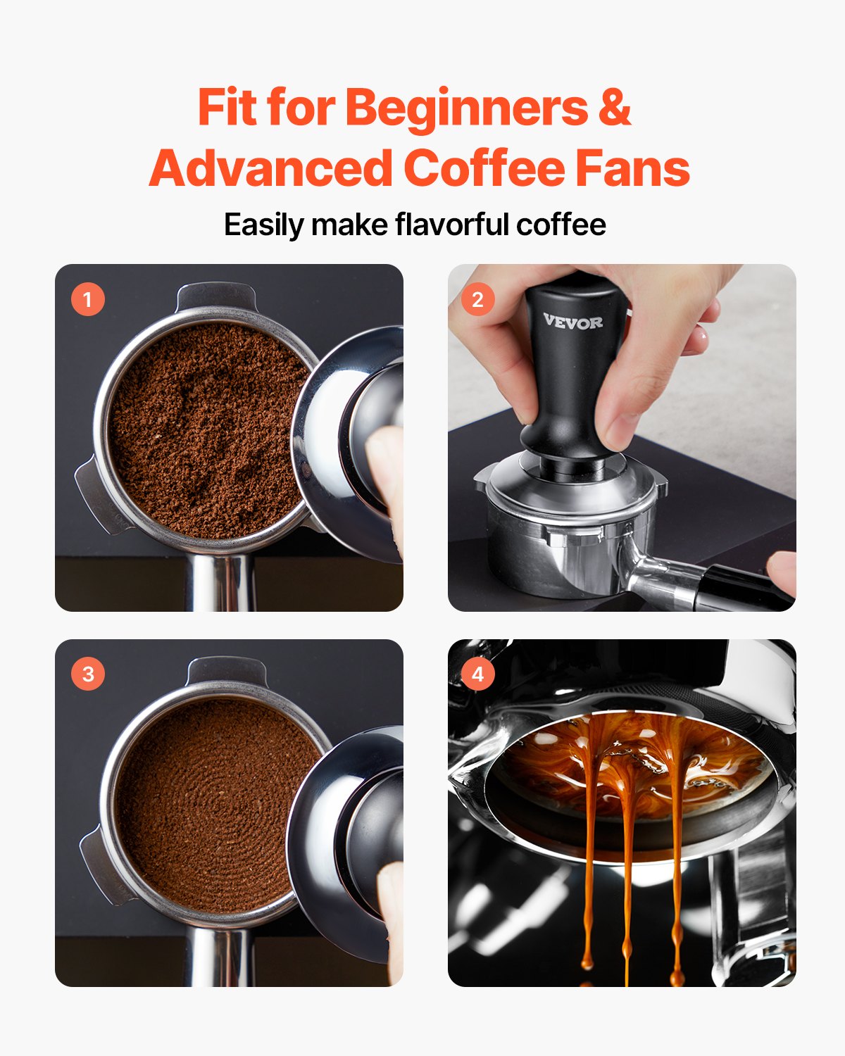 VEVOR 51mm/53mm/58mm Espresso Tamper Stainless Steel Coffee Tamper with Spring 5
