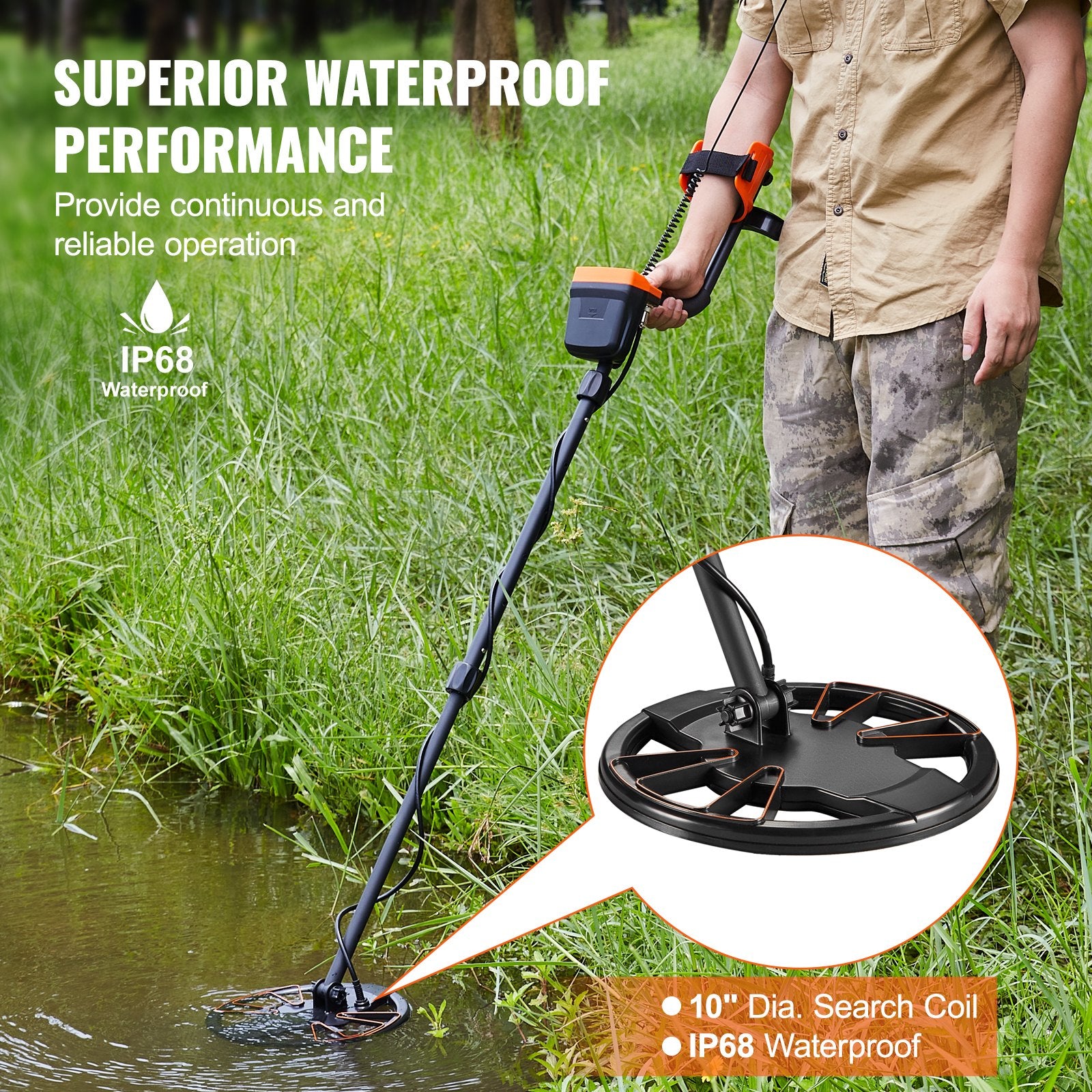 VEVOR Metal Detector for Adults&Kids, 250mm, Professional Adjustable Higher Accuracy Gold Detector, IP68 Waterproof Coil with LCD Display 7 Modes Advanced DSP Chip, for Detecting Gold Treasure Hunting 5